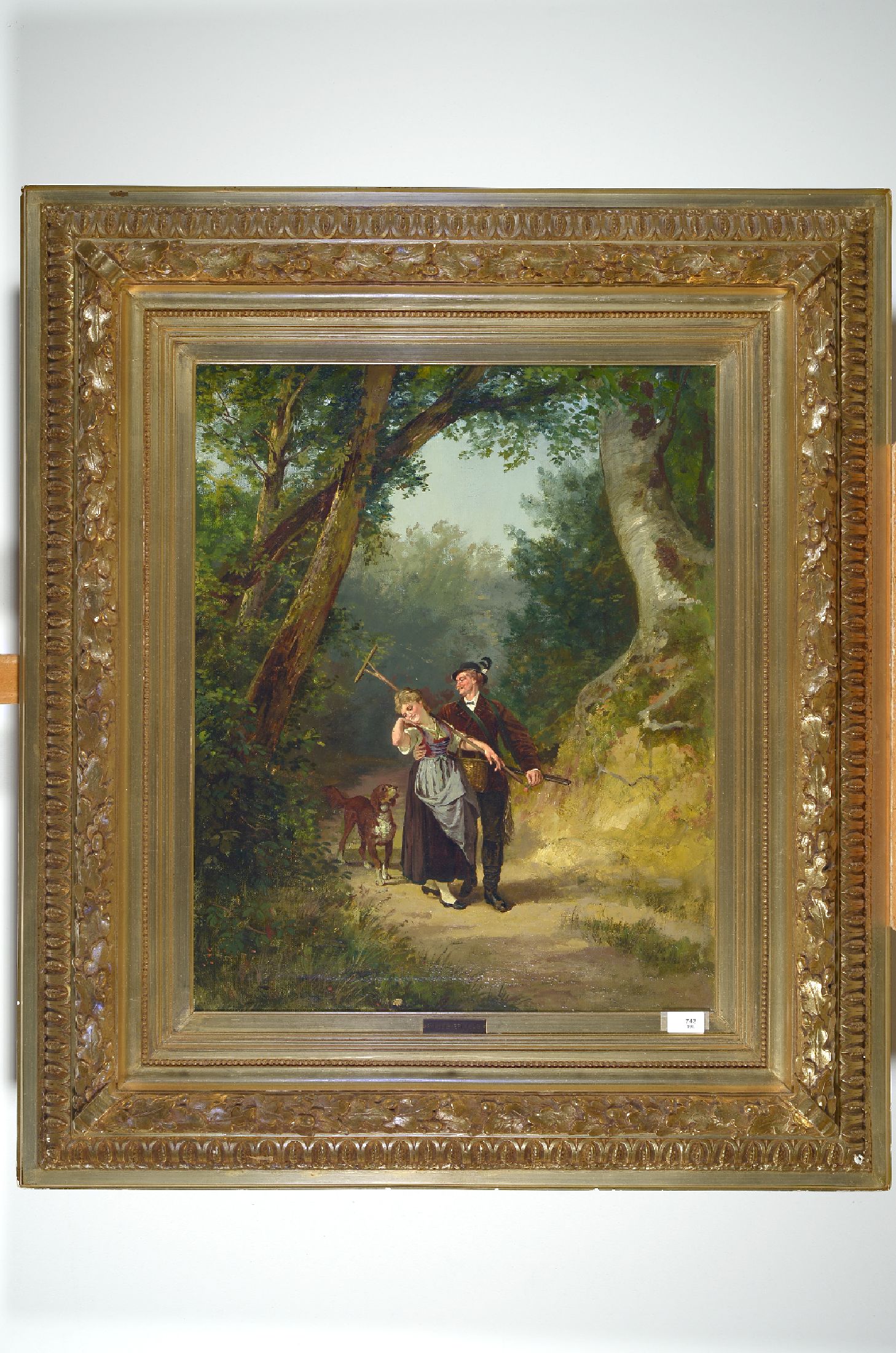Fay Leistern, dänischer Künstler des 20.Jh., Kavaliersszene: Bauernpaar auf Waldweg, links unten signiert und auf Plakette bez., Öl/Lwd, Rahmen ...