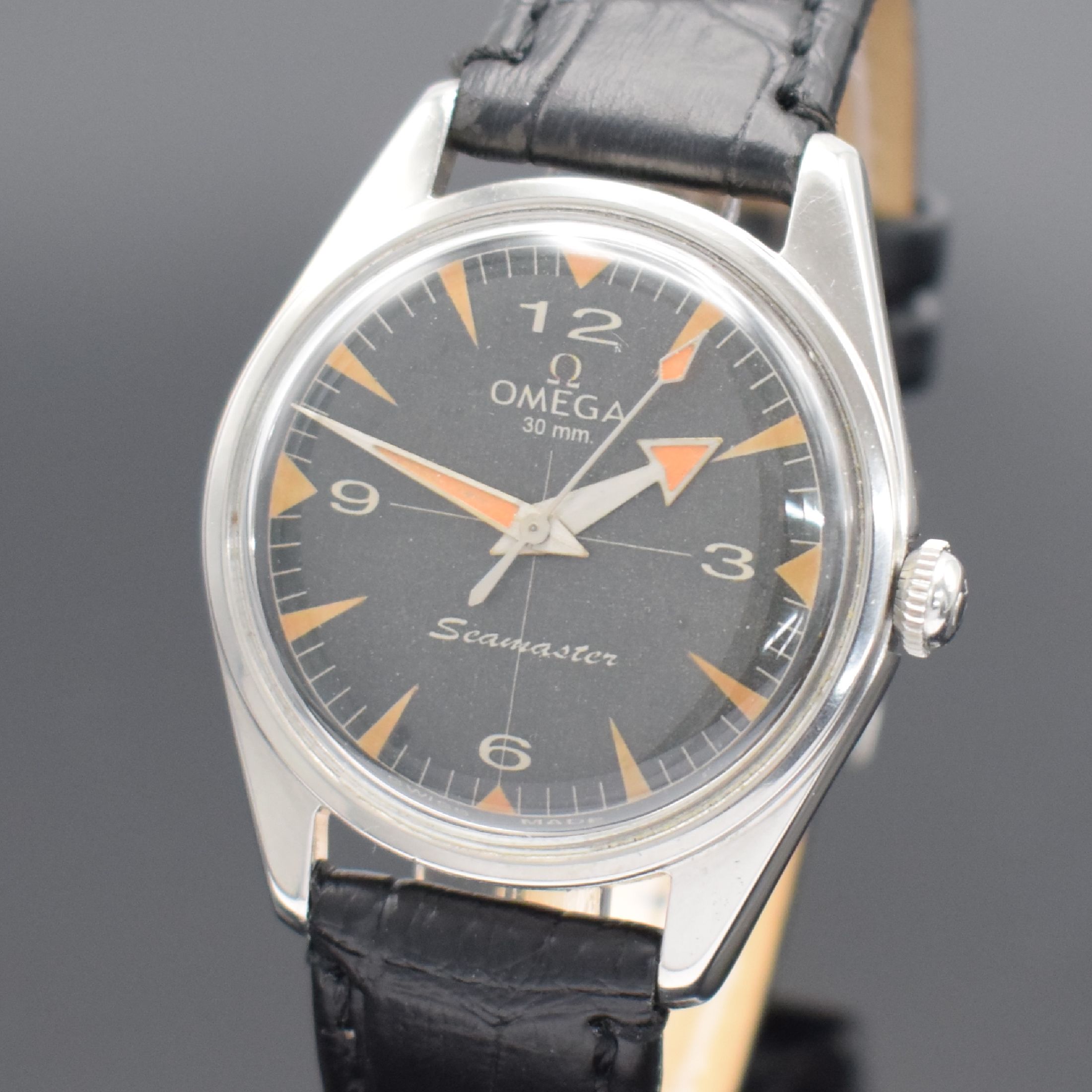 Detail a: OMEGA Herrenarmbanduhr Seamaster Referenz 2990 1SC, Handaufzug, Schweiz um 1960, Edelstahlgeh., Boden aufgedr., Zifferblatt m. Fadenkreuz rest./ers., ...