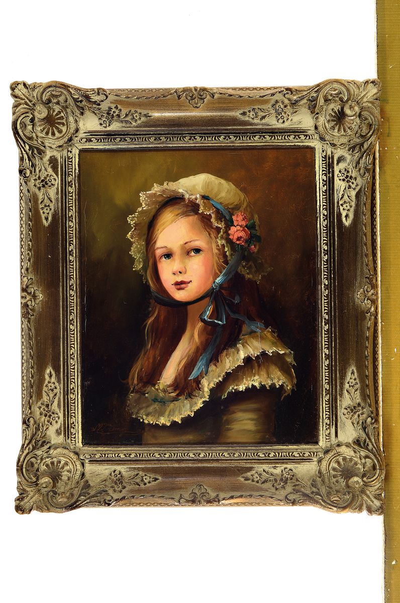 Detail k: Kremes, um 1900, Porträt eines Mädchen mit Haube, signiert, Öl/Lwd, Rahmen, 40x34 cm