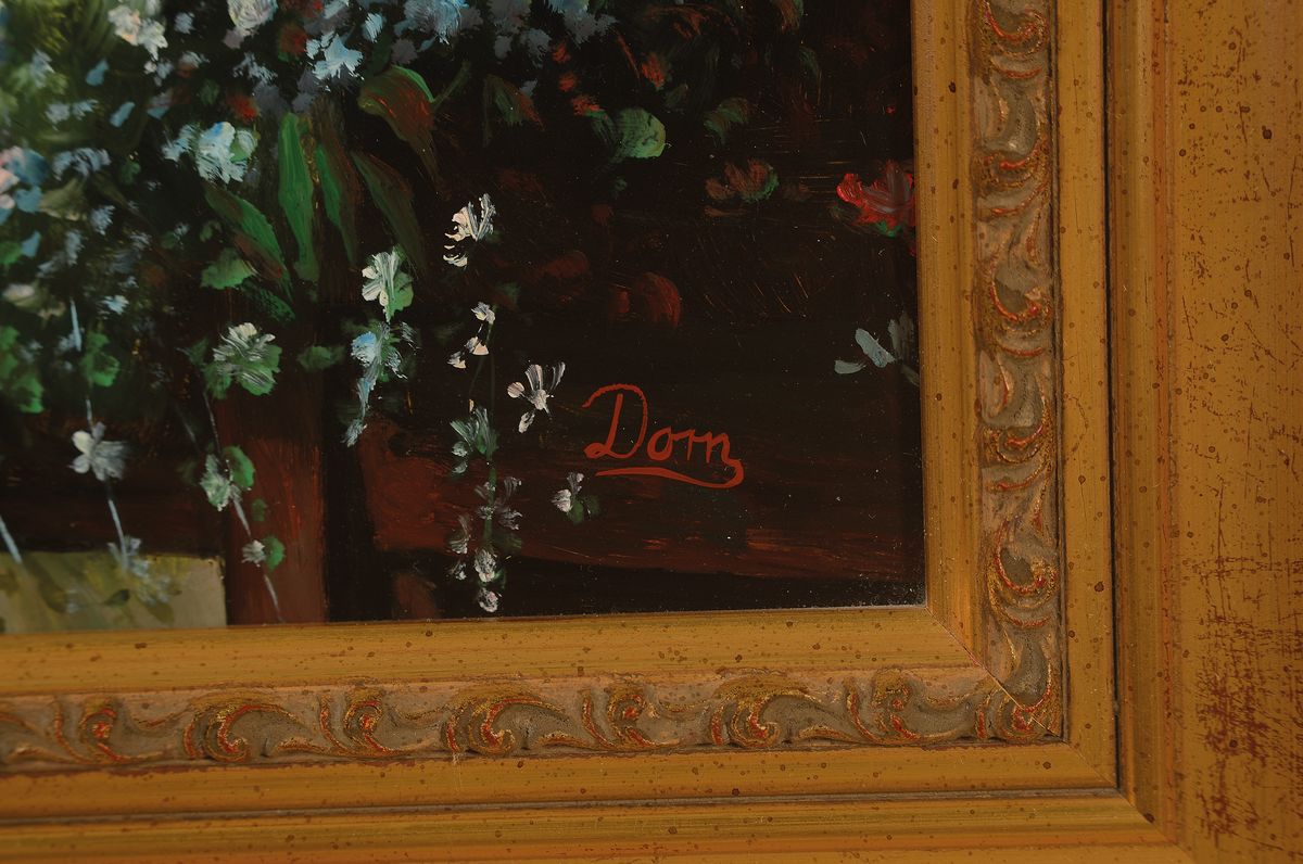 Detail a: Dorn, Künstler des 20.Jh., Porträt einer Floristin bei der Arbeit, nach dem Vorbild von Otto Scholderer, rechts unten signiert, Öl/Holz, Rahmen, ...