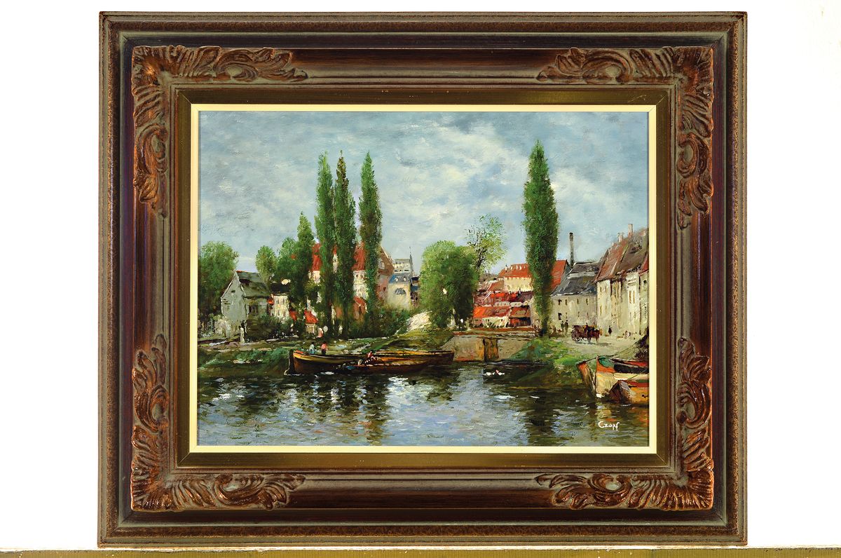 Detail k: Carl Zopf, 1858 Neuruppin-1944 München, Blick auf den Hafen einer nordeuropäischen Stadt, rechts unten signiert, Öl/Holz, Rahmen, 47x57 cm