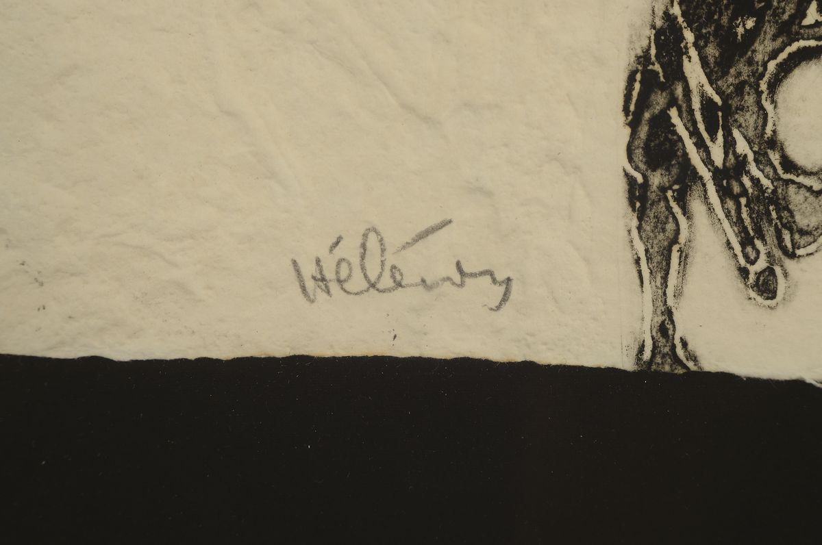 Detail a: Serge Helenon, geb. 1934 Fort de France/Martinique, Carborundum-Radierung mitabstrakt-figurative Komposition, Ed. 35/95, signiert, l. gebräunt, ...