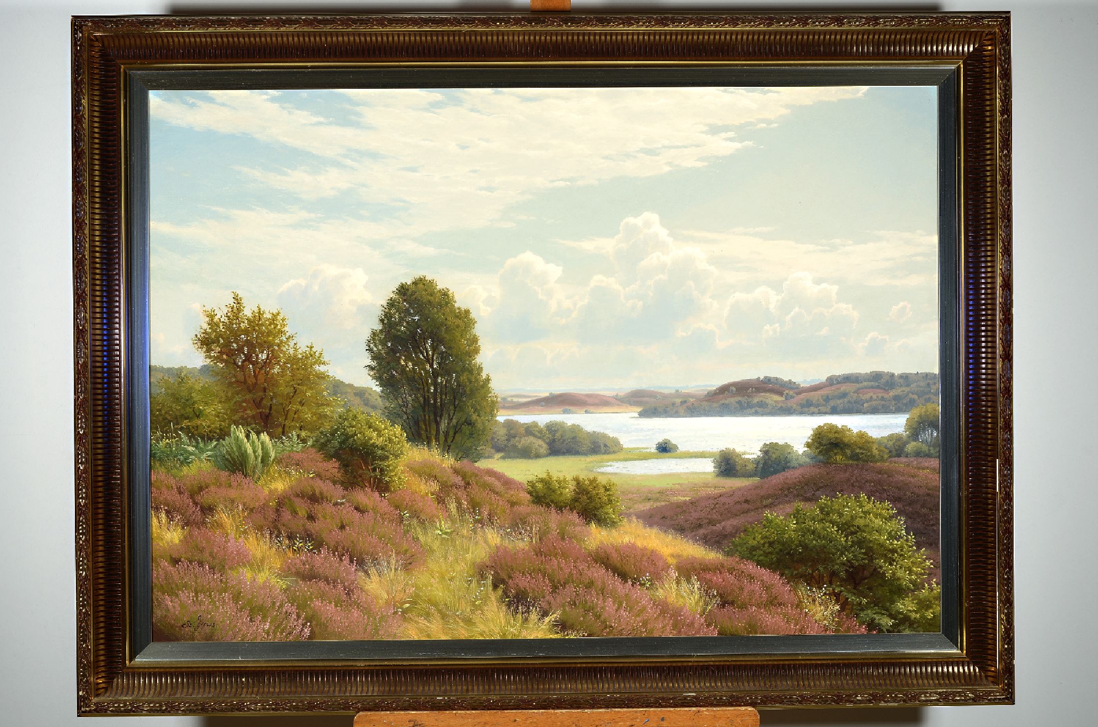 Svend Drews, 1919-2003 dänisch, große Heidelandschaft, links unten signiert, Öl/Lwd,Rahmen, 87x117 cm
