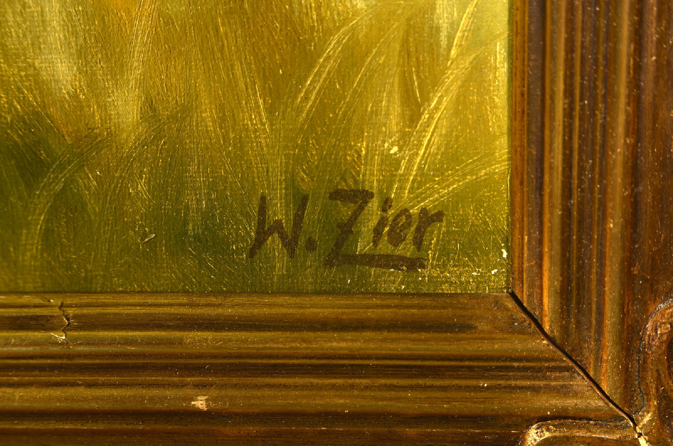Detail a: Wolmer Zier, 1910-1990 dänisch, Rotwild auf Waldlichtung, rechts unten signiert, Öl/Lwd, Rahmen, 80x112 cm