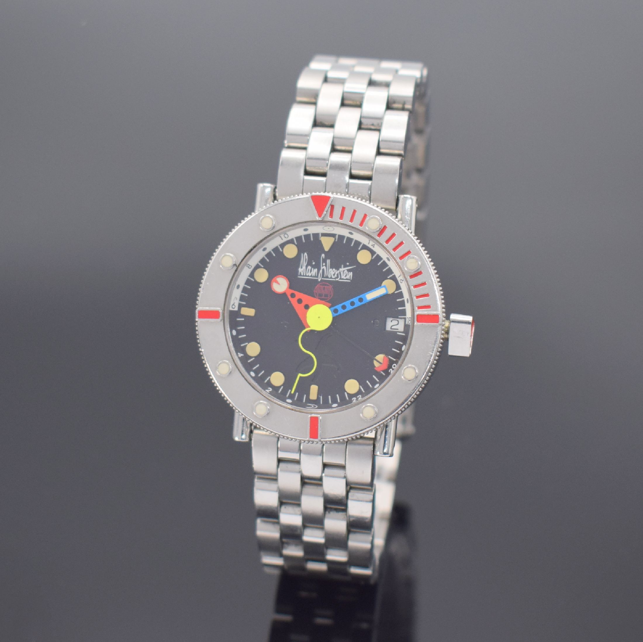 ALAIN SILBERSTEIN Marine GMT auf 500 Stück limitierte Armbanduhr mit 2. Zeitzone, Automatik, beids. vergl. Edelstahlgehäuse inkl. Gliederband m. ...