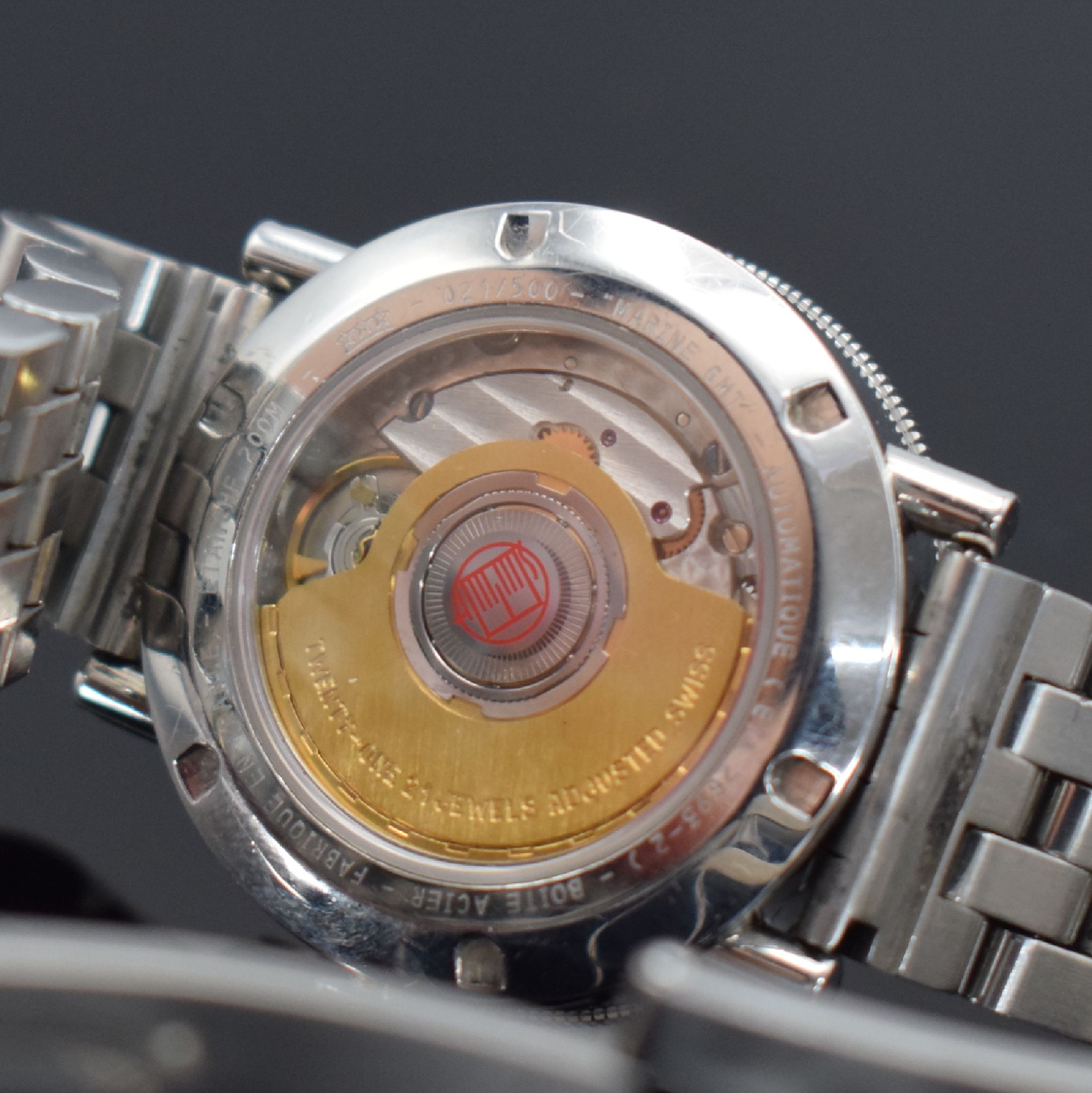 Detail e: ALAIN SILBERSTEIN Marine GMT auf 500 Stück limitierte Armbanduhr mit 2. Zeitzone, Automatik, beids. vergl. Edelstahlgehäuse inkl. Gliederband m. ...