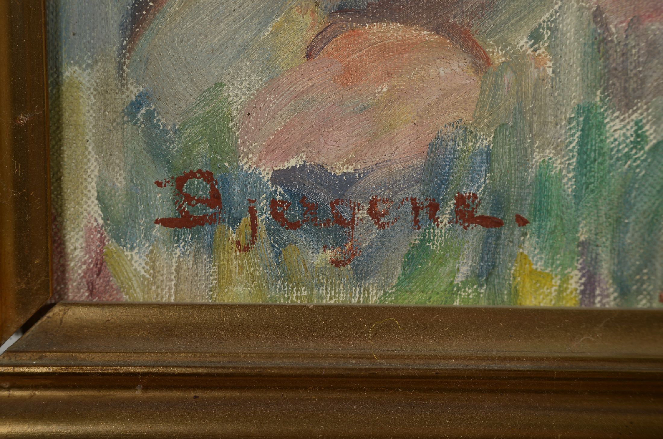 Detail a: Carl Rassmuss (?), 3 Knaben in Erntelandschaft, aufgelockert-impressiver Duktus, rechts unten signiert und datiert 1925, Rahmen, 119x134 cm