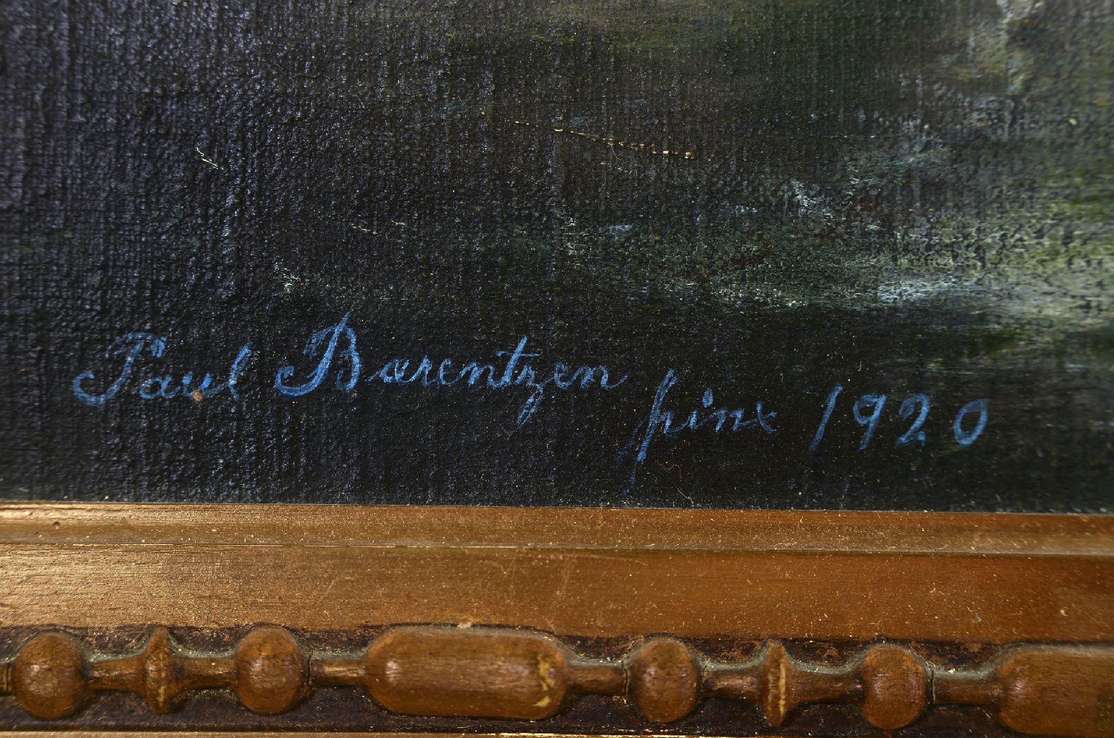 Detail a: Paul Barentzen, Künstler des 19./20.Jh., Dreimaster in stürmischer See, Öl/Platte, links unten signiert und datiert 1920, Rahmen, 94x137 cm