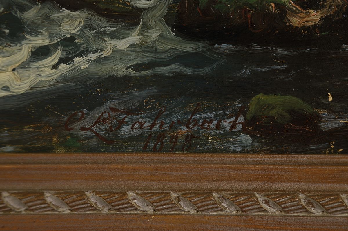 Detail a: Carl Ludwig Fahrbach, 1835 Heidelberg - 1902 Düsseldorf, deutscher Landschafter des 19.Jh., ab 1867 Studium an der Akademie Düsseldorf, Schüler ...