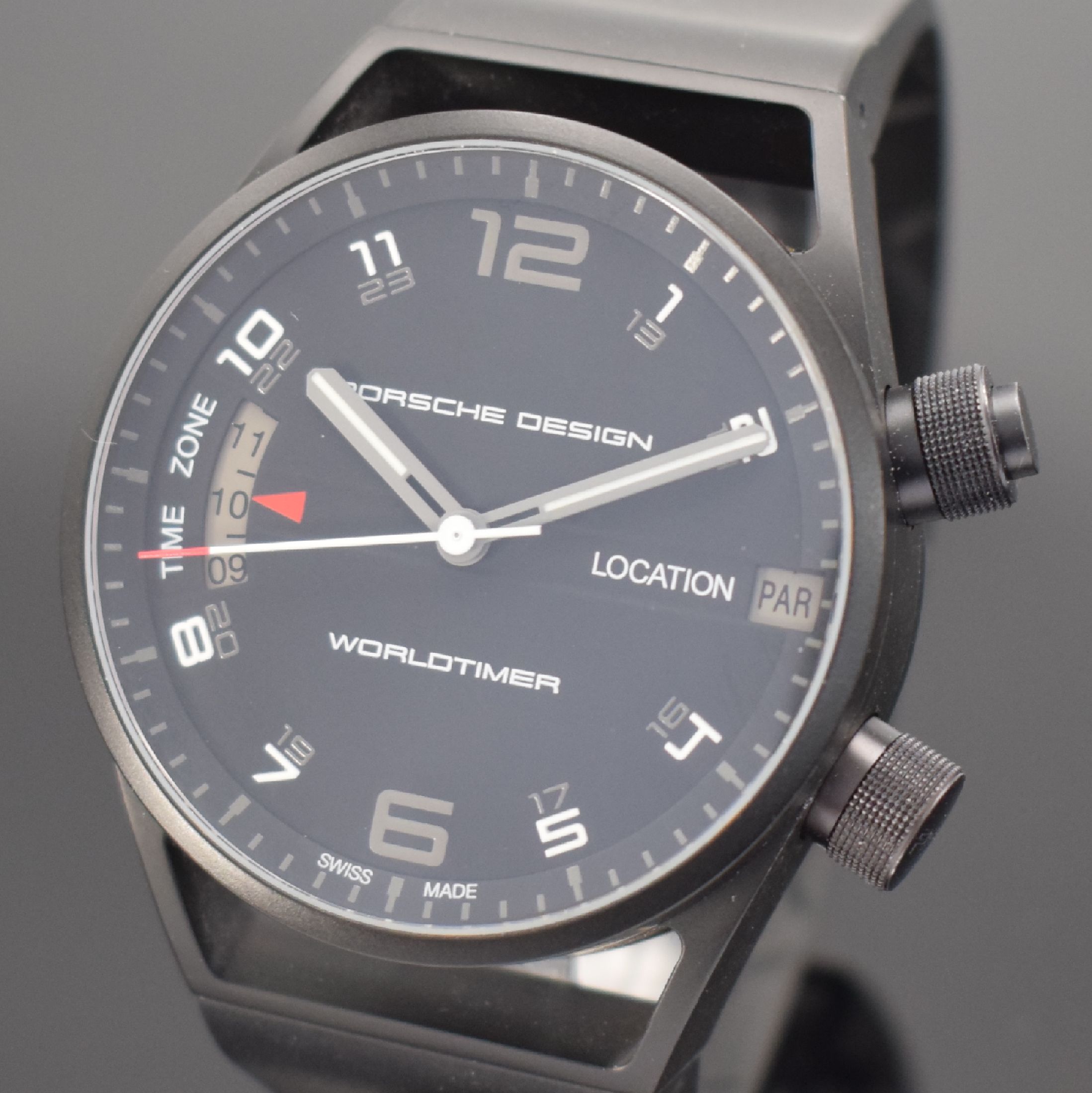 Detail a: PORSCHE DESIGN Worldtimer Herrenarmbanduhr Referenz P'6750, Schweiz verk. lt. beil. Pap. 08/2017, Automatik, PVD-Titangeh. inkl. orig. ...