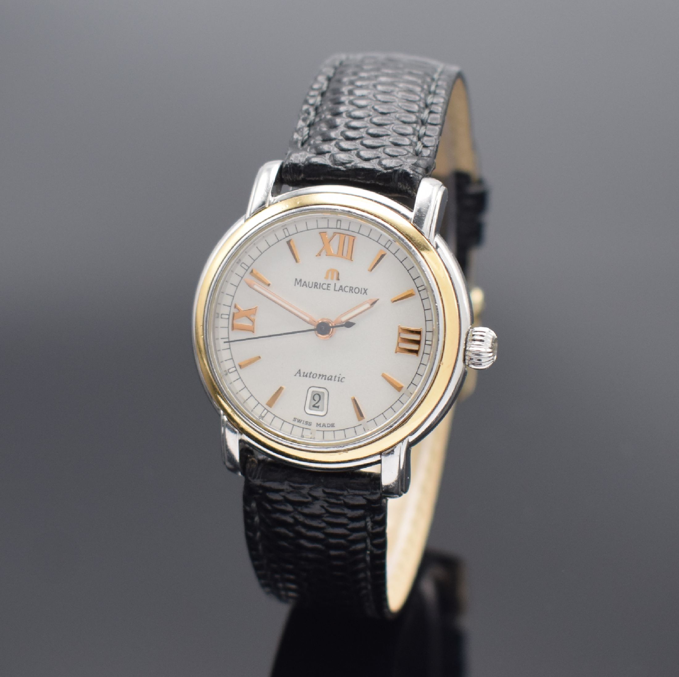 MAURICE LACROIX Pontos Damenarmbanduhr 30 mm in Edelstahl & RG 750/000, Schweiz um 2008, Automatik, Ref. PT6014, 2-teil. Gehäuse, Boden m. Widmung ...