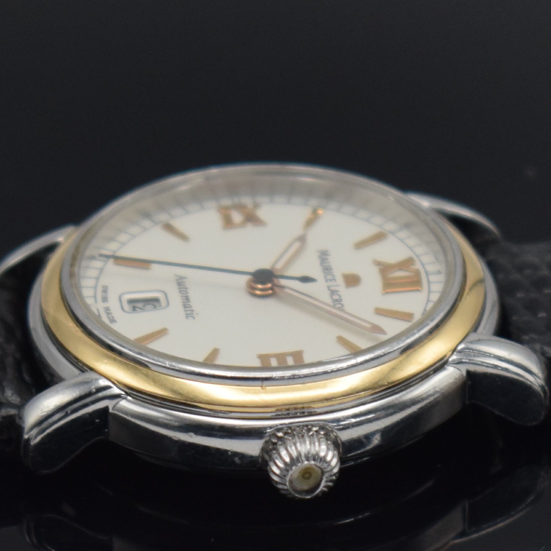 Detail c: MAURICE LACROIX Pontos Damenarmbanduhr 30 mm in Edelstahl & RG 750/000, Schweiz um 2008, Automatik, Ref. PT6014, 2-teil. Gehäuse, Boden m. Widmung ...