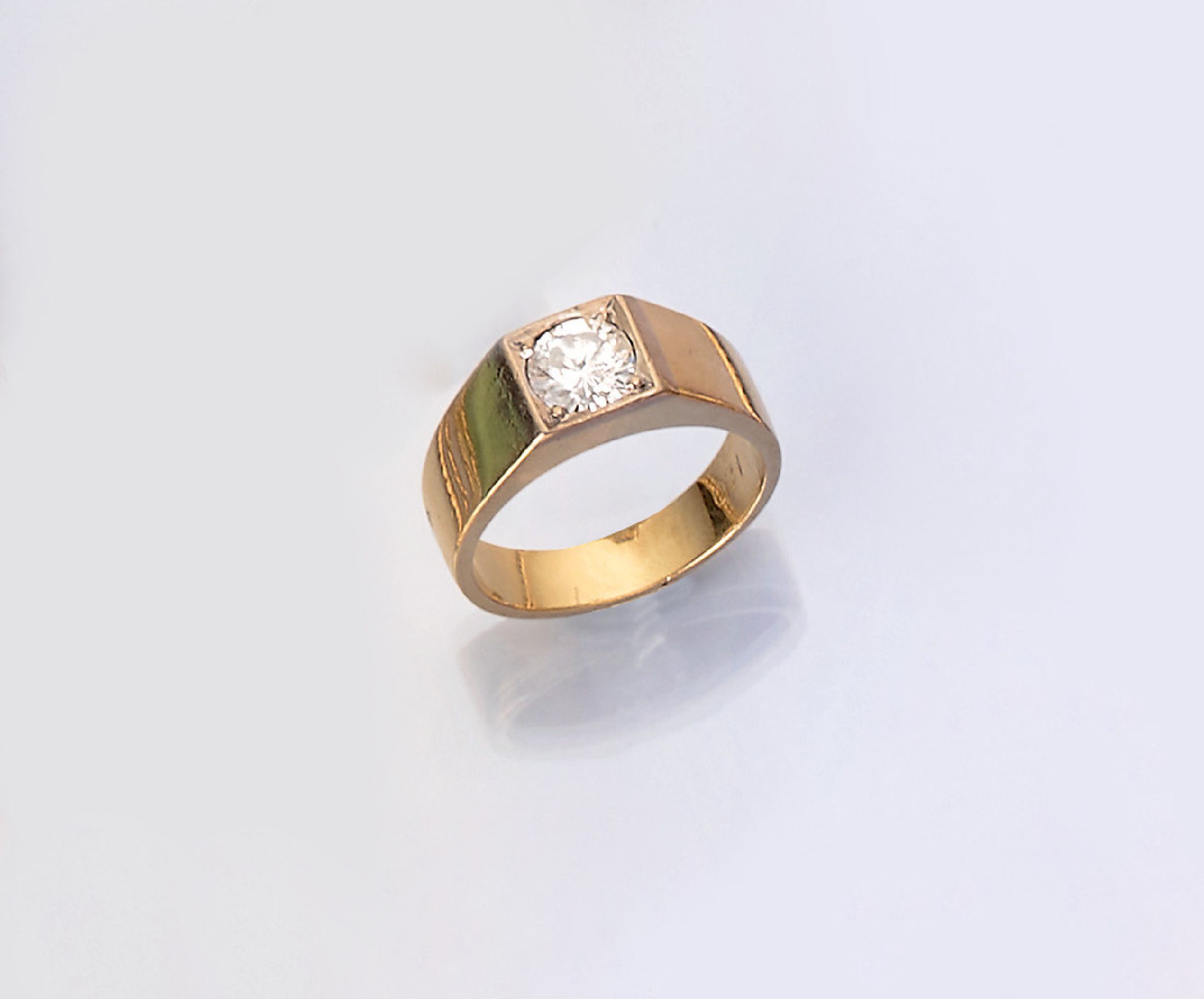 14 kt Gold Brillant-Ring, GG 585/000, Brillant ca. 1.20 ct Weiß/p1, RW 59, ca. 8.3 g