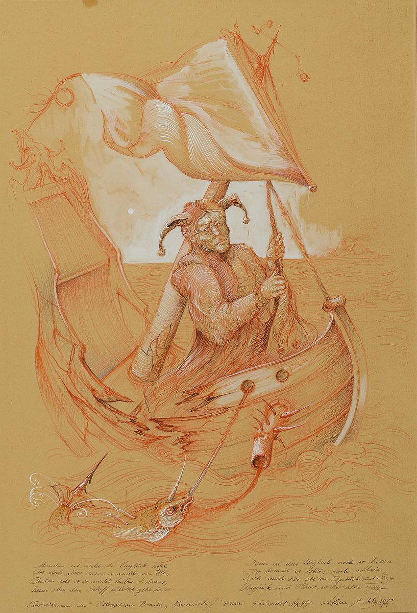 Werner Holz, 1949-1991, zwei Pastell- bzw. Rötelzeichnungen aus dem Zyklus Narrentreiben, beide handsigniert und dat. 72, je ca. 66x50cm