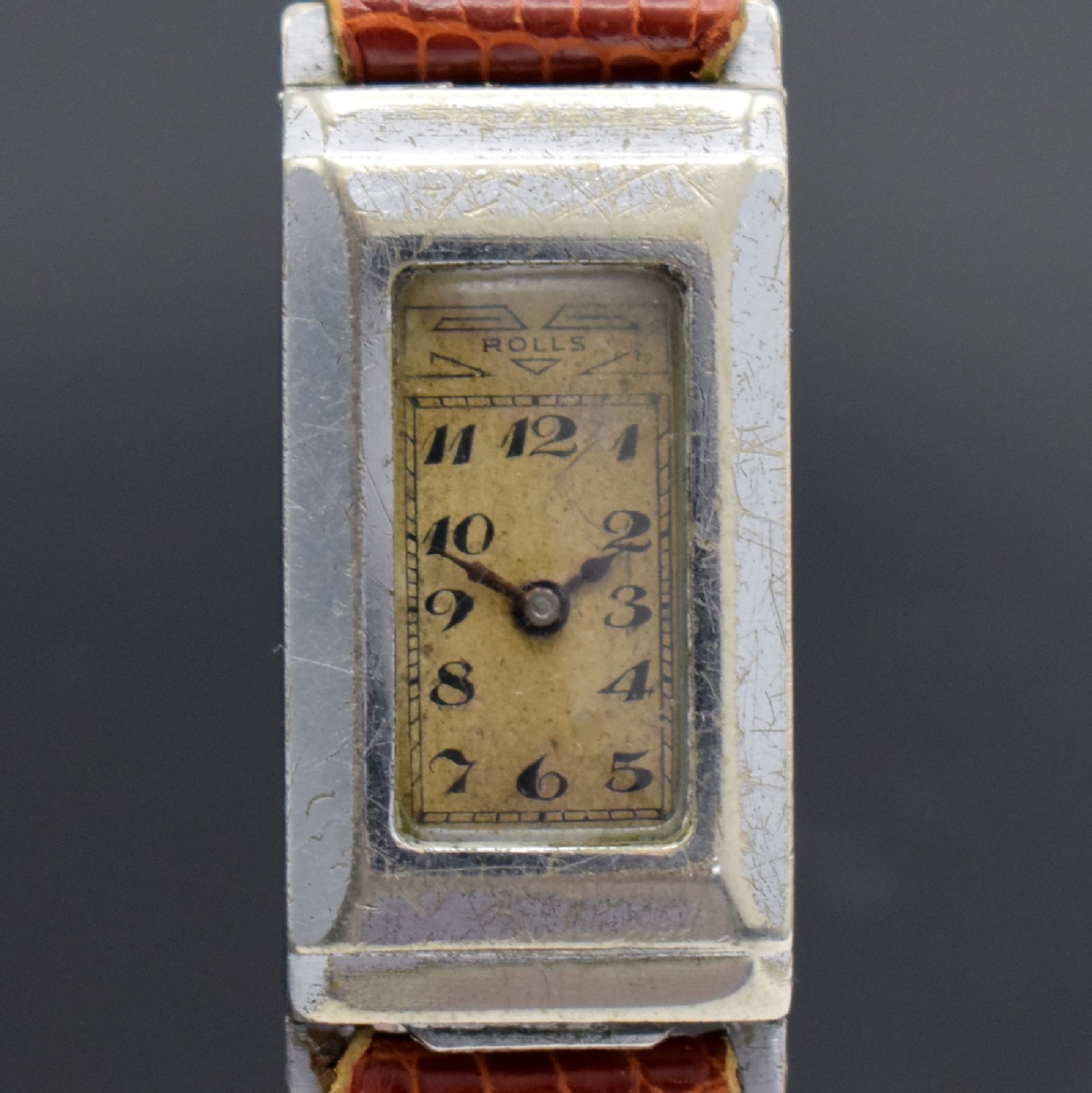 Detail a: ROLLS ATO seltene Armbanduhr mit früher Rüttelautomatik, Schweiz um 1930, verchr. Scharniergeh., sign. orig. Zifferbl. m. email. arab. Zahlen, ...