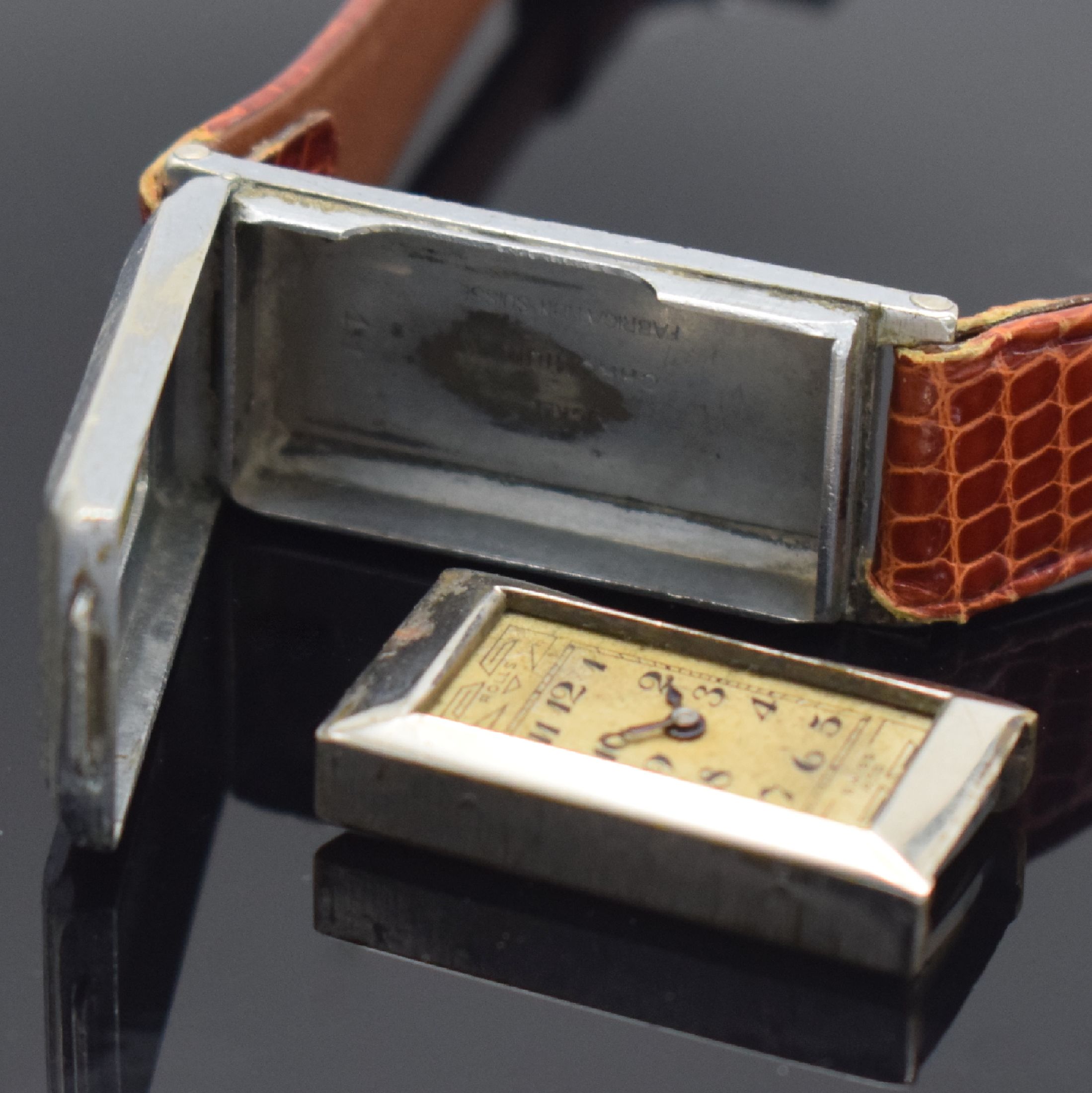 Detail f: ROLLS ATO seltene Armbanduhr mit früher Rüttelautomatik, Schweiz um 1930, verchr. Scharniergeh., sign. orig. Zifferbl. m. email. arab. Zahlen, ...