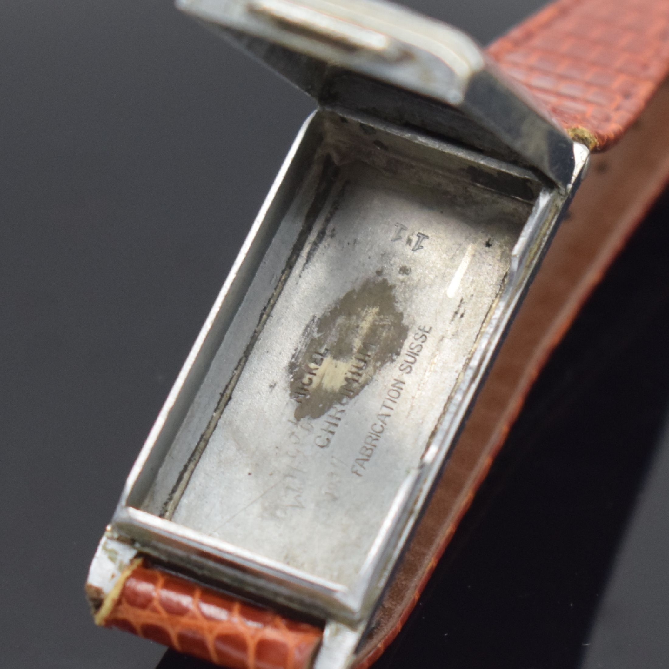 Detail g: ROLLS ATO seltene Armbanduhr mit früher Rüttelautomatik, Schweiz um 1930, verchr. Scharniergeh., sign. orig. Zifferbl. m. email. arab. Zahlen, ...