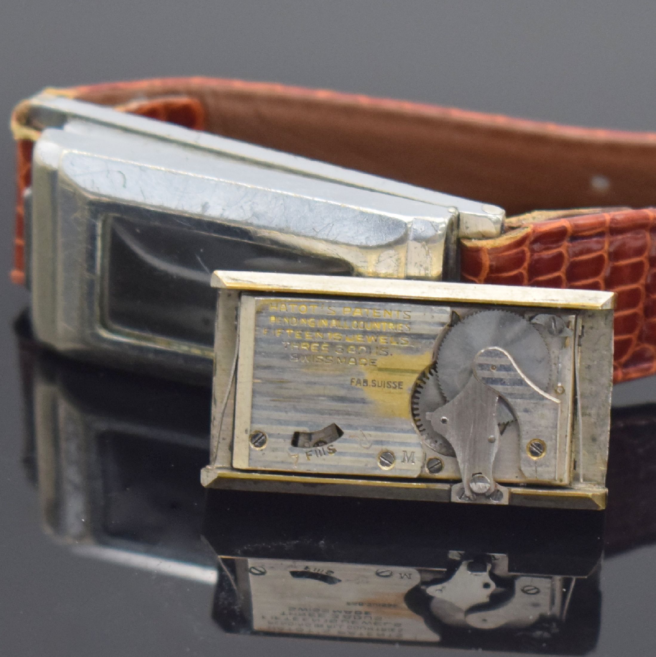 Detail h: ROLLS ATO seltene Armbanduhr mit früher Rüttelautomatik, Schweiz um 1930, verchr. Scharniergeh., sign. orig. Zifferbl. m. email. arab. Zahlen, ...