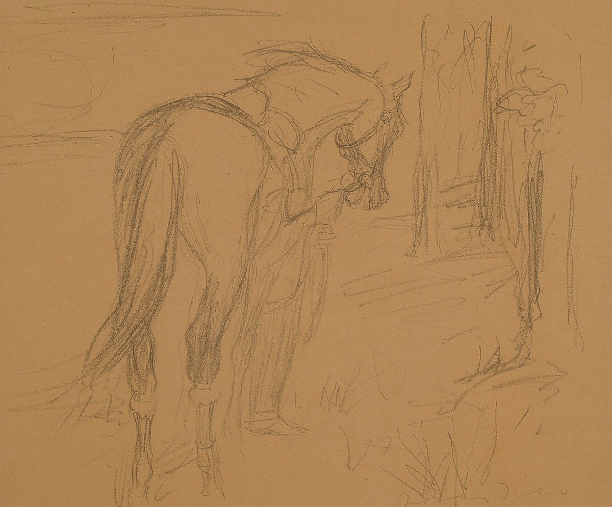 Detail a: Otto Dill, 1884 Neustadt a.d.Weinstraße-1957 Bad Dürkheim, 2 Arbeiten: 1x Pferd und Reiter, Kohlezeichnung auf gebräuntem Papier, rechts unten ...