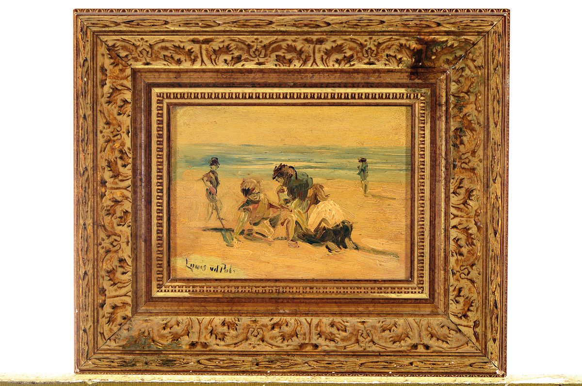 Detail k: Louis van der Pol, 1915 Amsterdam-1986 Abcoude, Kinder am Strand, Öl/Holz, links unten signiert, ca. 13x17cm, R. ca. 27x31cm