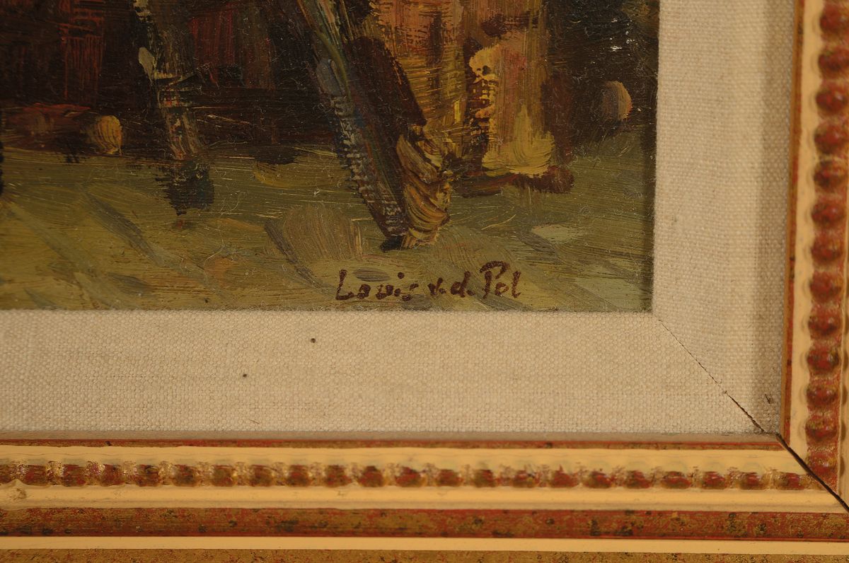 Detail a: Louis van der Pol, 1915 Amsterdam-1986 Abcoude, Auf dem Markt, Öl/Holz, rechts unten signiert, ca. 20x25cm, R. ca. 31x36cm