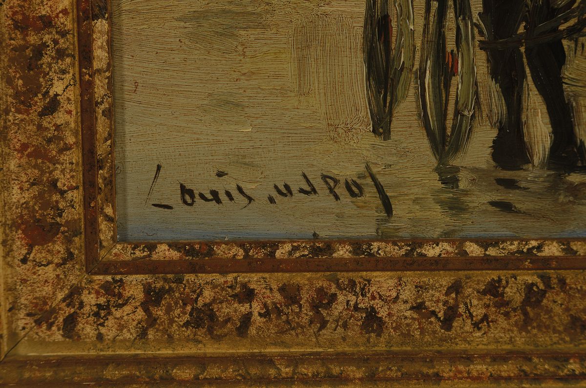 Detail a: Louis van der Pol, 1915 Amsterdam-1986 Abcoude, Winter in der Stadt, Kutsche und Kutscher in einer Allee, Öl/Lwd, links unten signiert, ca. 24x30cm, ...