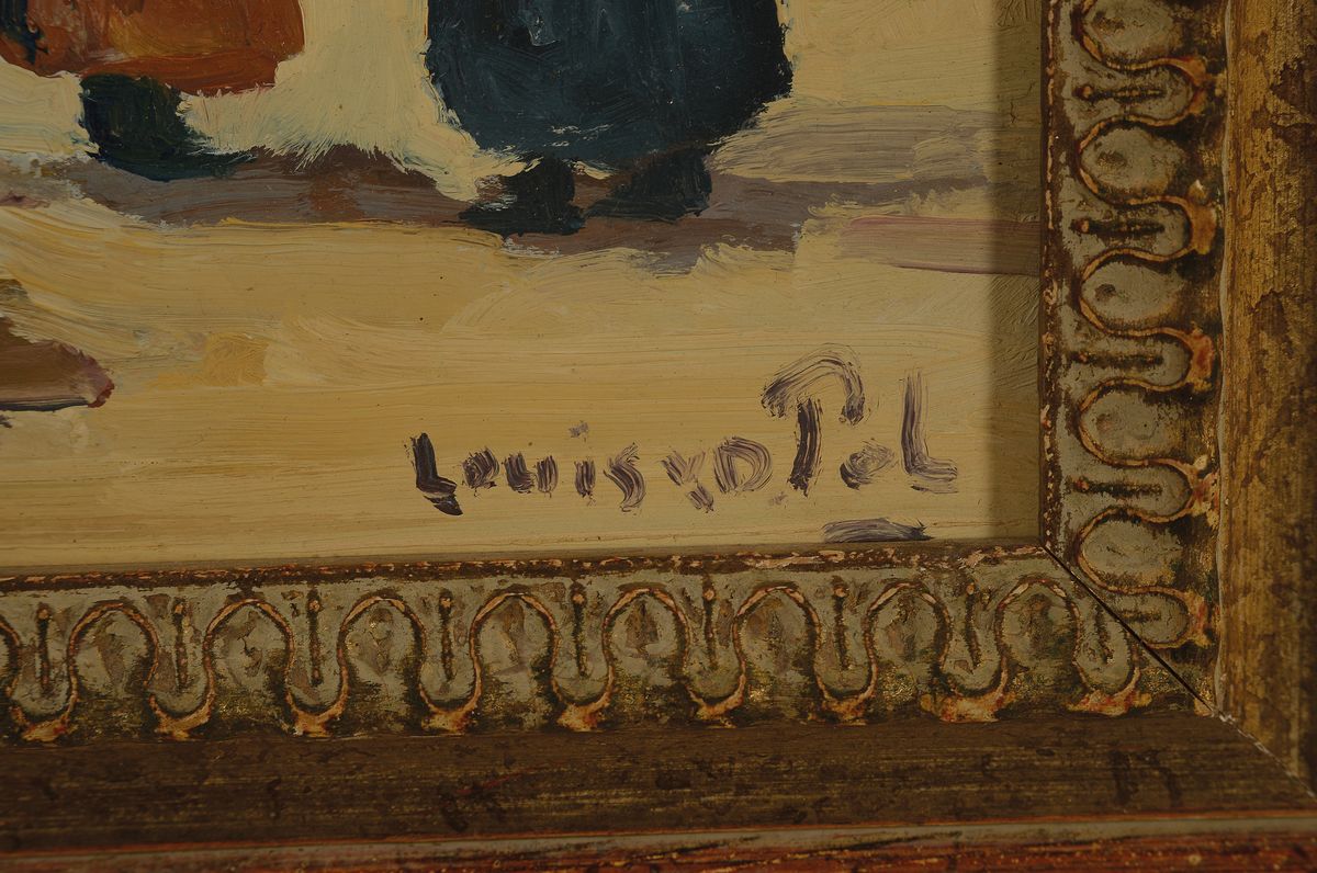 Detail a: Louis van der Pol, 1915 Amsterdam-1986 Abcoude, Personen auf der Straße, Öl/Holz, rechts unten signiert, ca. 17x27cm, R. ca. 30x38cm