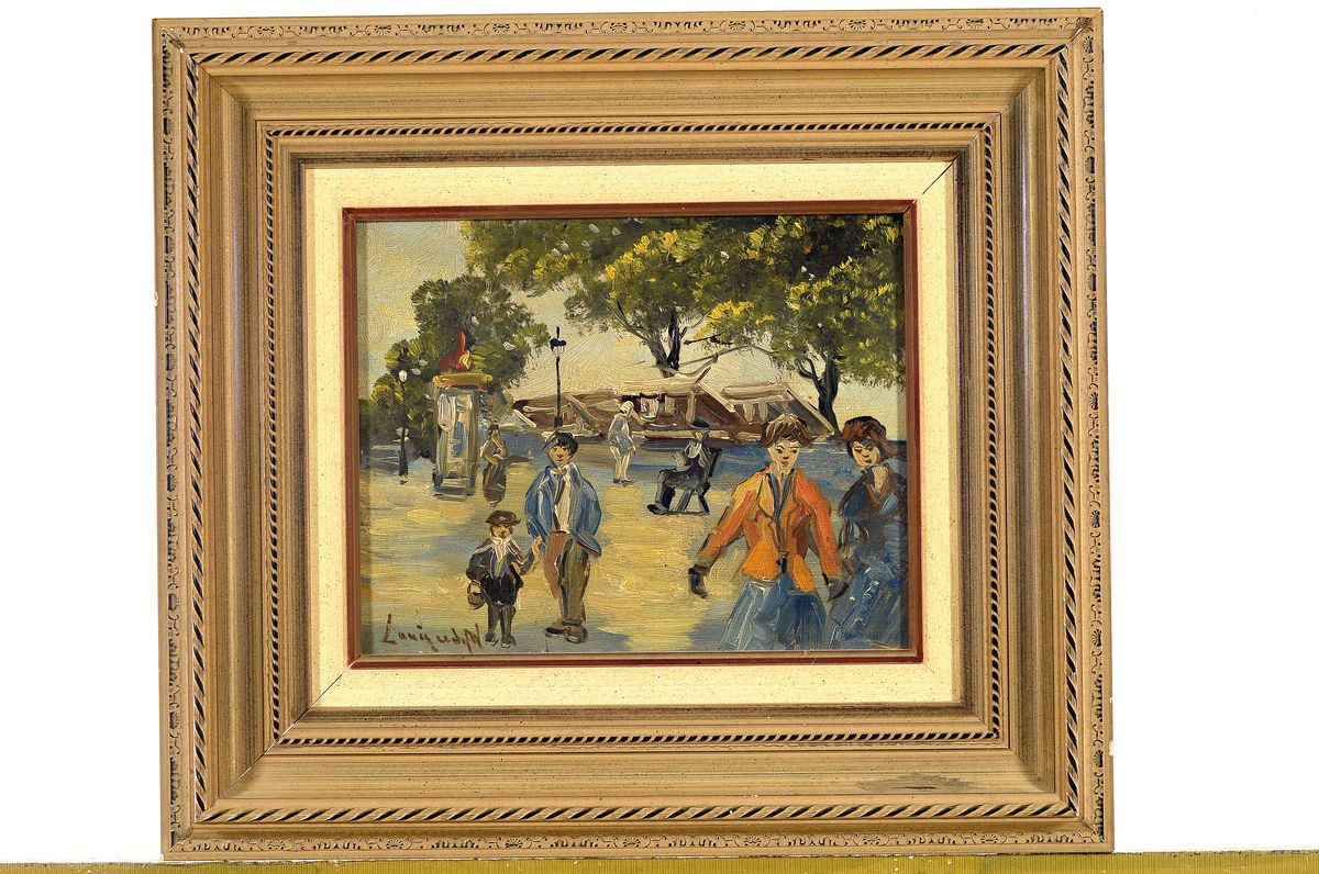 Detail k: Louis van der Pol, 1915 Amsterdam-1986 Abcoude, Personen im Park, Öl/Holz, links unten signiert, ca. 24x30cm, R. ca. 44x50cm
