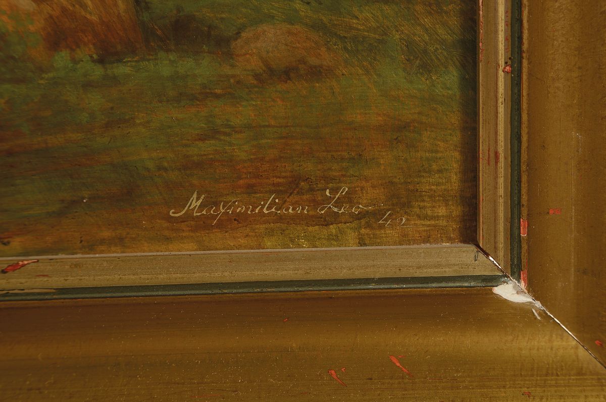 Detail a: Maximilian Leo, Münchener Maler des 20. Jh., Fischerhütte am See, Öl/Hartfaser, feine lasierende Malerei, rechts unten signiert und dat. 40, ca. ...