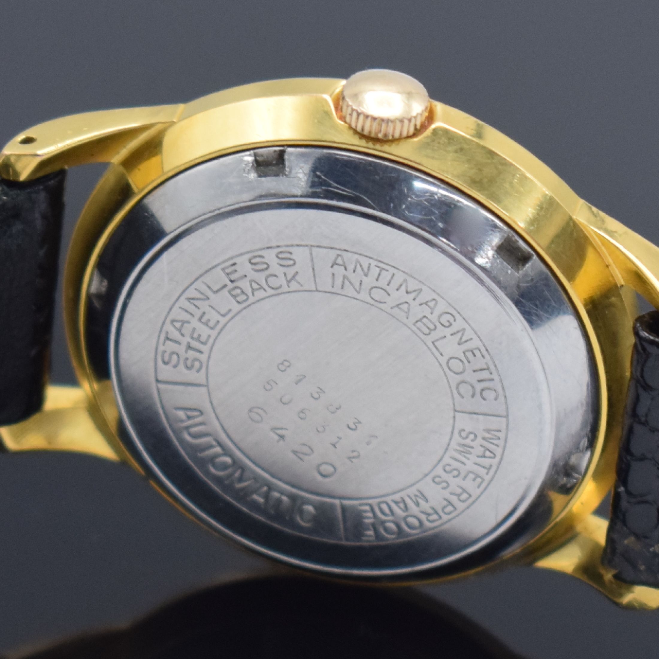 Detail c: ERGUEL / FELSA PROTOTYP mit 36000Ah, Schweiz um 1965, Handaufzug, verg. Gehäuse, Stahlboden geschr., vers. Zifferblatt, Datum b. 3, gold. Std.-Ind. ...
