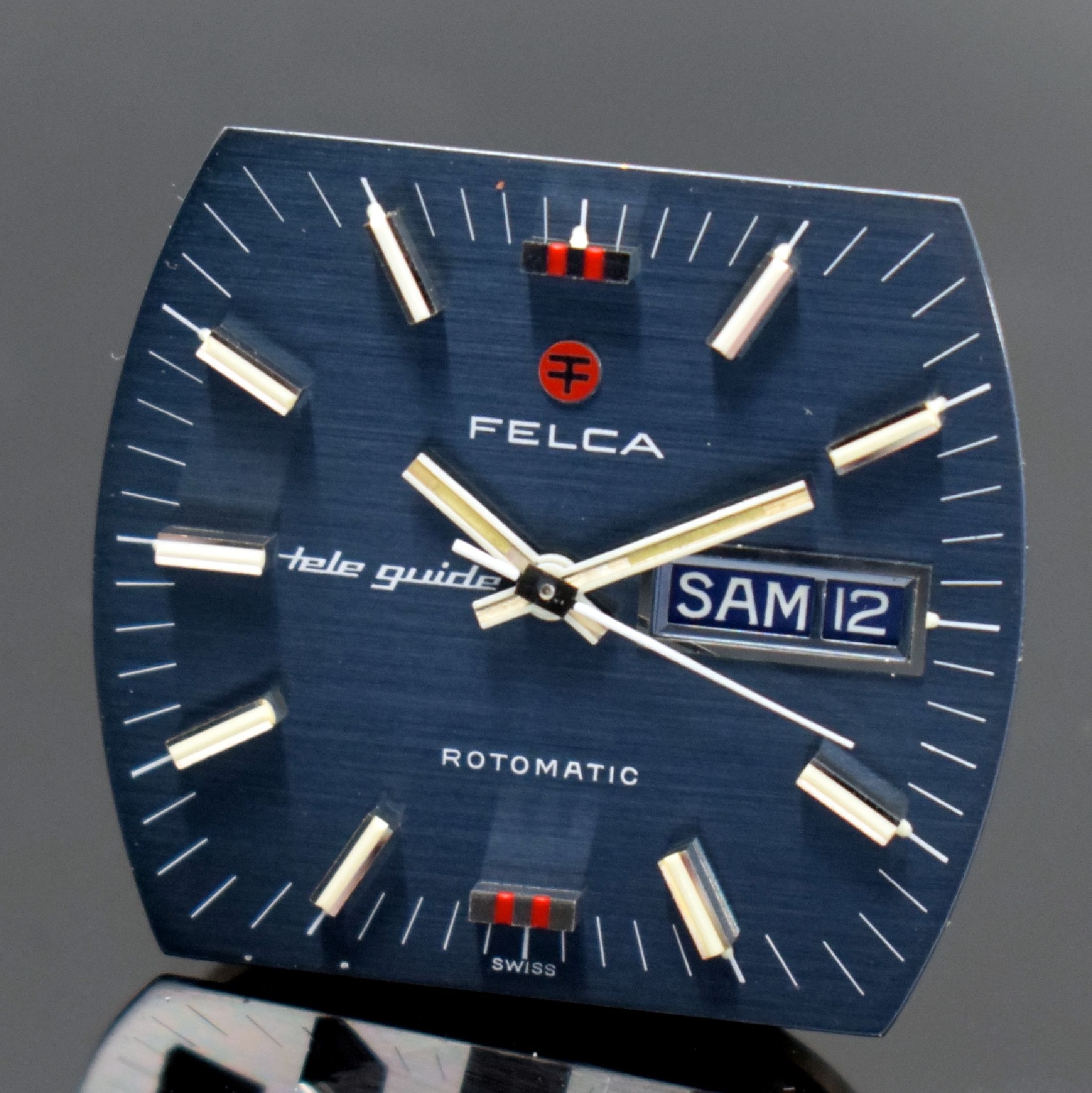 Detail k: FELCA Tele Guide Rotomatic seltene, gut erhaltene Herrenarmbanduhr, Schweiz um 1970, Automatik, aufwendiges 3-teil. Monocoque-Geh. m. ...