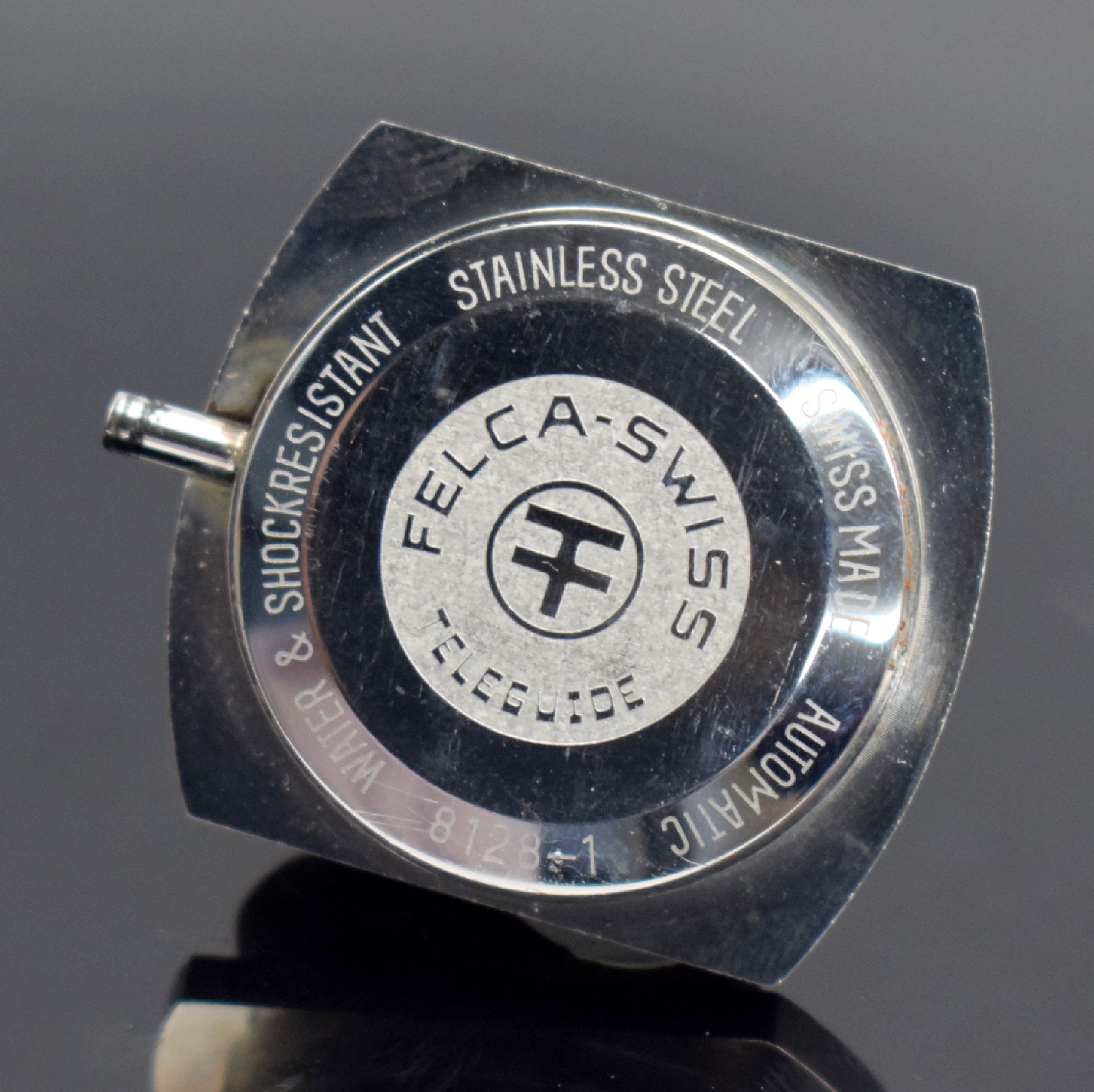 Detail o: FELCA Tele Guide Rotomatic seltene, gut erhaltene Herrenarmbanduhr, Schweiz um 1970, Automatik, aufwendiges 3-teil. Monocoque-Geh. m. ...
