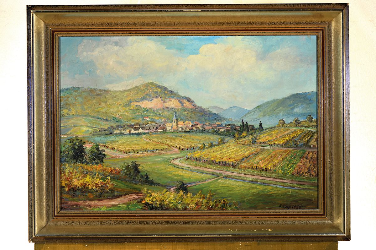 Detail k: Eduard Opp, pfälzer Maler der 1. Hälfte des 20. Jh., Weiter Blick auf Frankweiler, Öl/Lwd, rechts unten signiert und dat. 1958, ca. 46x68cm, R. ...