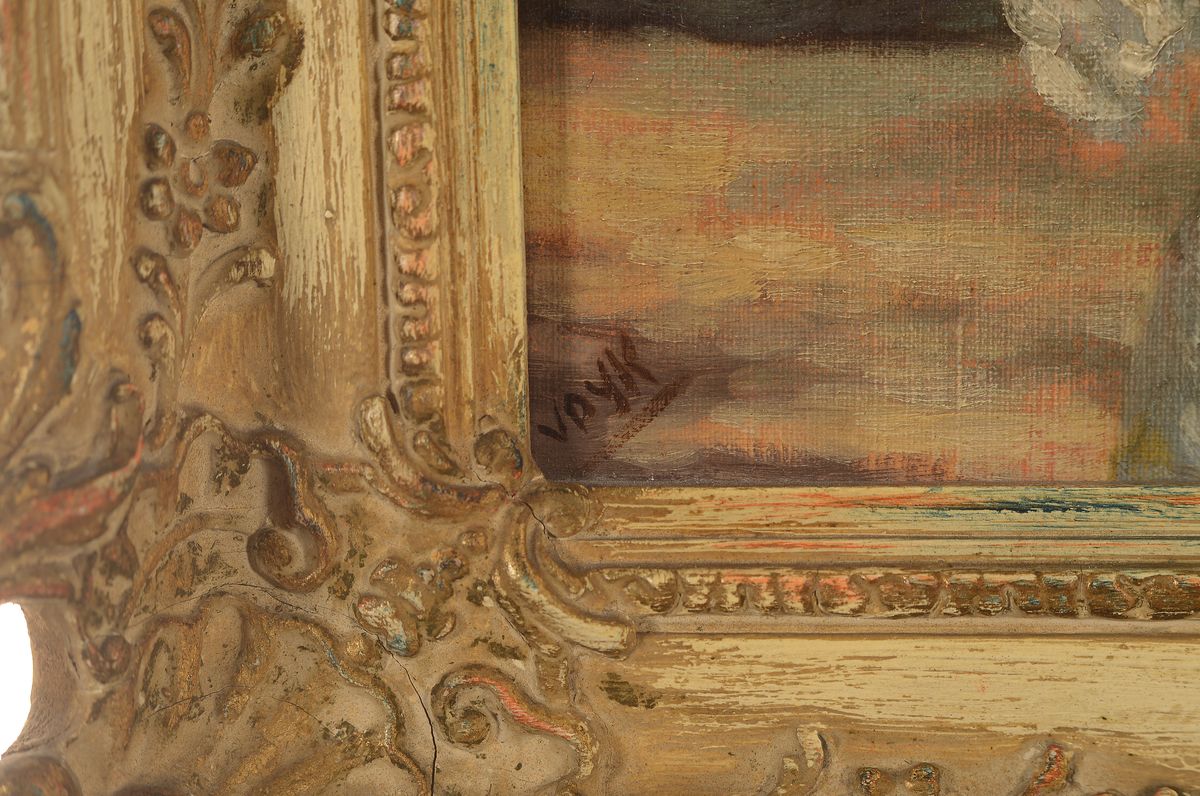 Detail a: van Dyk, Maler der 1950er Jahre, Porträt einer Pariserin, Öl/Lwd, links unten signiert, ca. 30x24cm, R. ca. 40x34cm