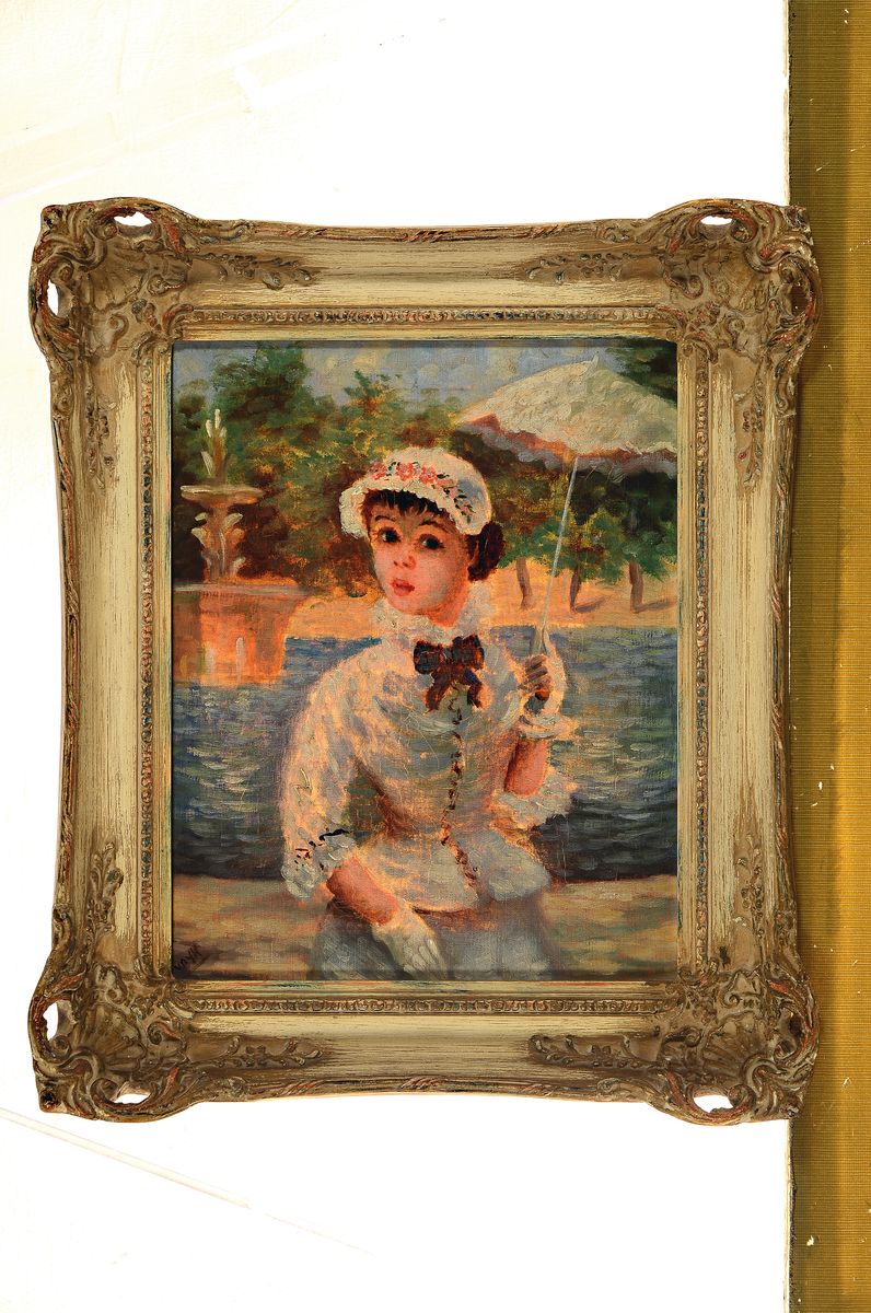Detail k: van Dyk, Maler der 1950er Jahre, Porträt einer Pariserin, Öl/Lwd, links unten signiert, ca. 30x24cm, R. ca. 40x34cm