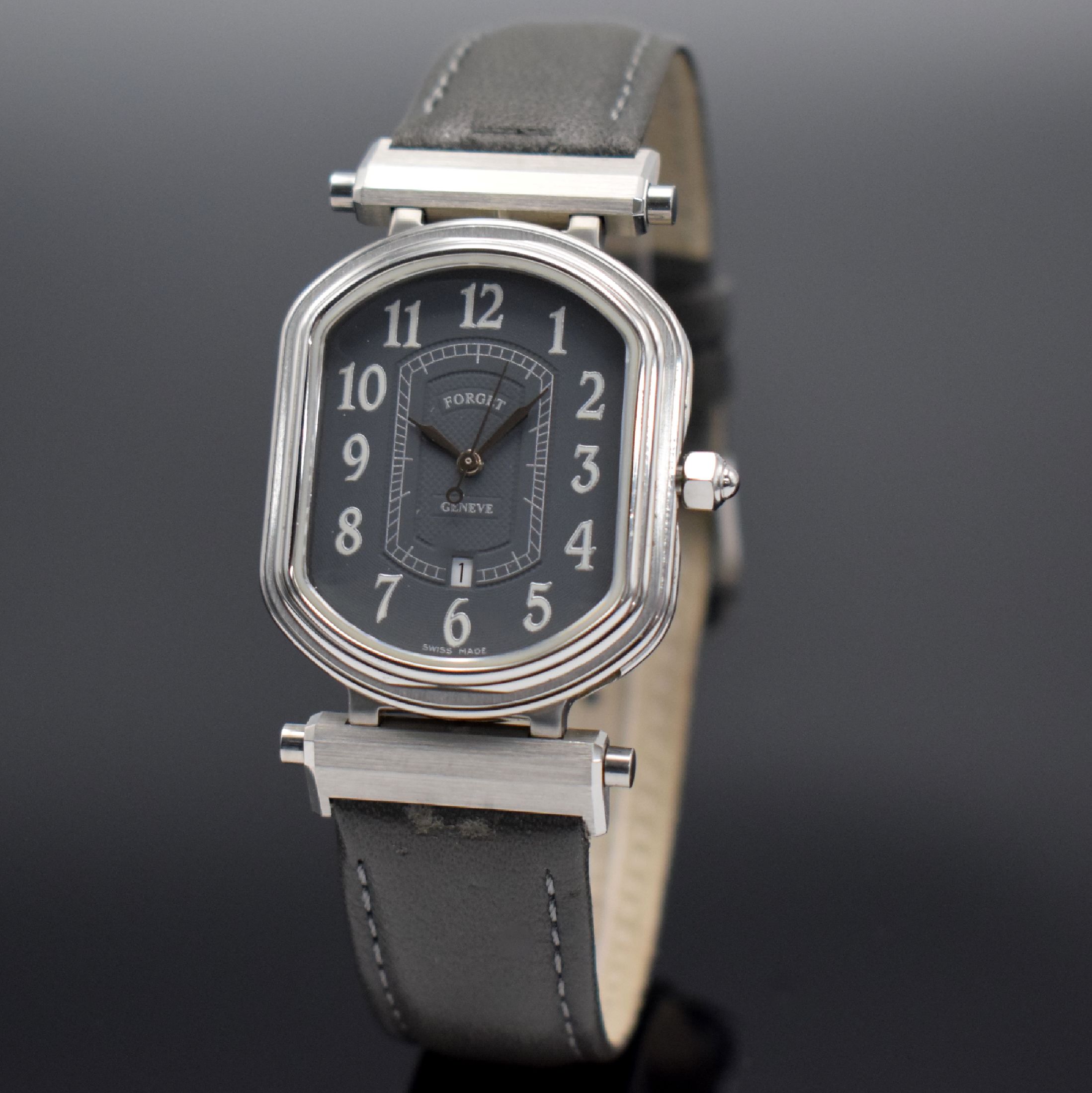 FORGET Continental S ungetragene Armbanduhr in Edelstahl, Schweiz um 1990, Automatik, aufw. & beids. vergl. Geh., abnehmbare Bandanstöße, Boden ...