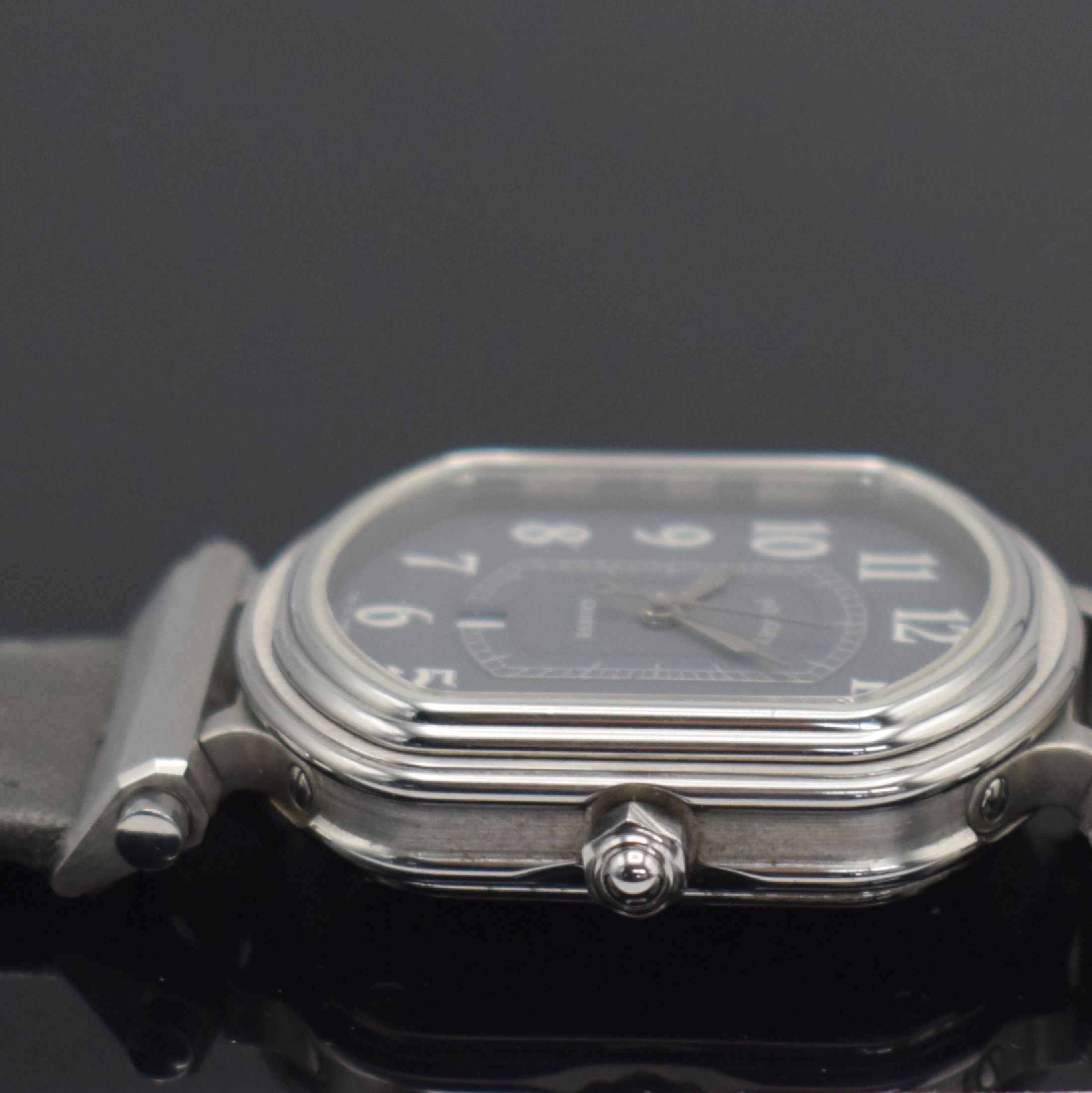 Detail b: FORGET Continental S ungetragene Armbanduhr in Edelstahl, Schweiz um 1990, Automatik, aufw. & beids. vergl. Geh., abnehmbare Bandanstöße, Boden ...