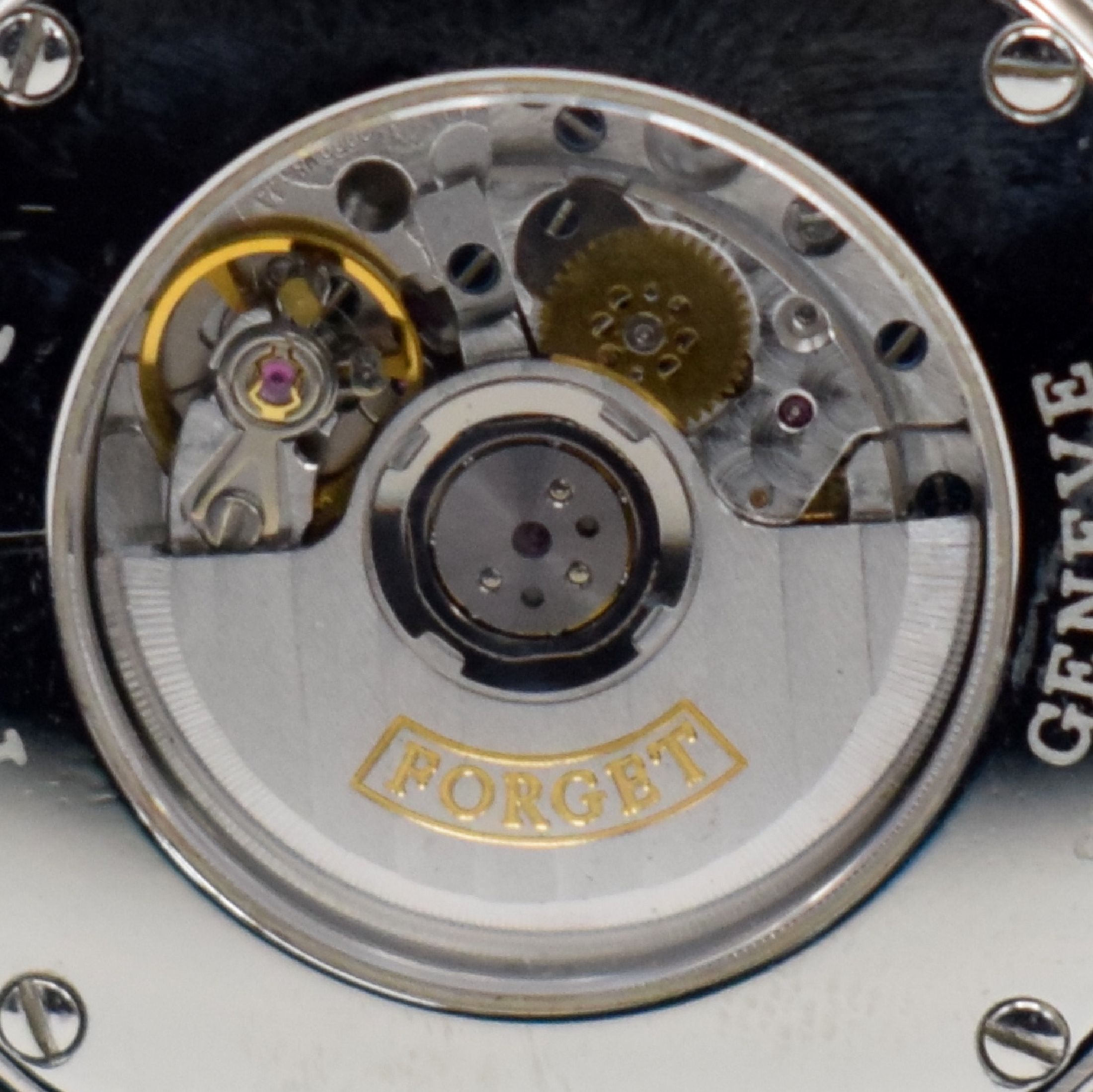 Detail f: FORGET Continental S ungetragene Armbanduhr in Edelstahl, Schweiz um 1990, Automatik, aufw. & beids. vergl. Geh., abnehmbare Bandanstöße, Boden ...