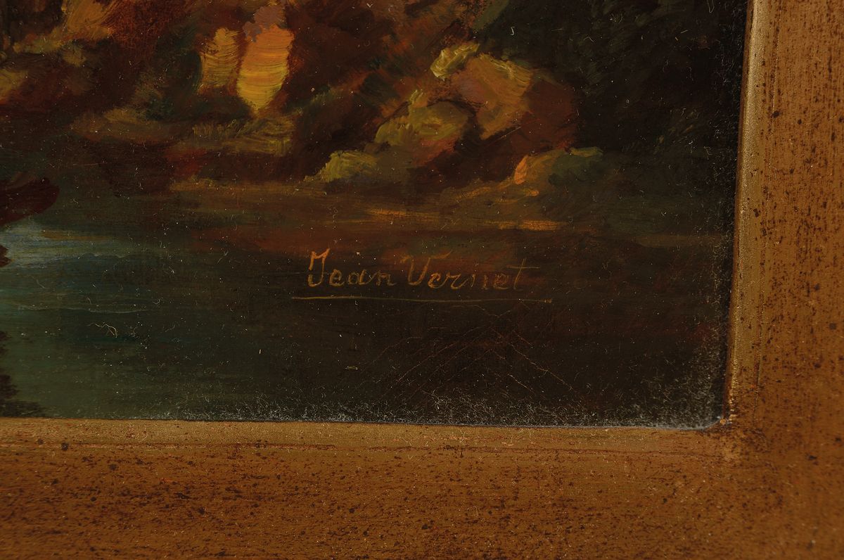 Detail a: Unbekannter Künstler des 19./20. Jh., 2 Pendants mit idyllischen Landschaften mit romantischen Schäferszenen und Eselshirten, Öl/Lwd, rechts unten ...