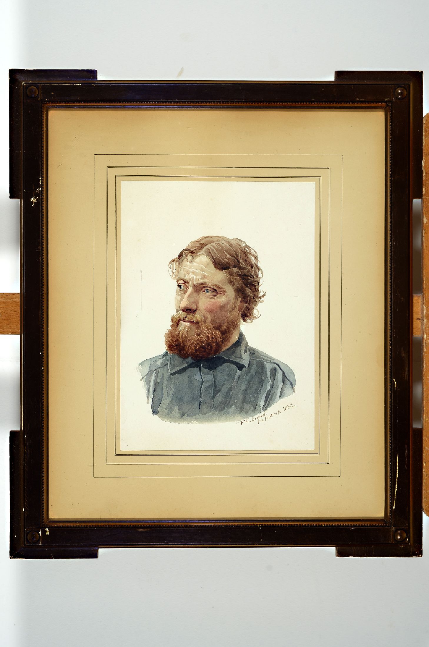 Frederik Christian Lund, 1826-1901 Kopenhagen, Porträt eines bärtigen Mannes, Aquarell auf Papier, rechts unten signiert und bez. Hellebaek 1883, ...