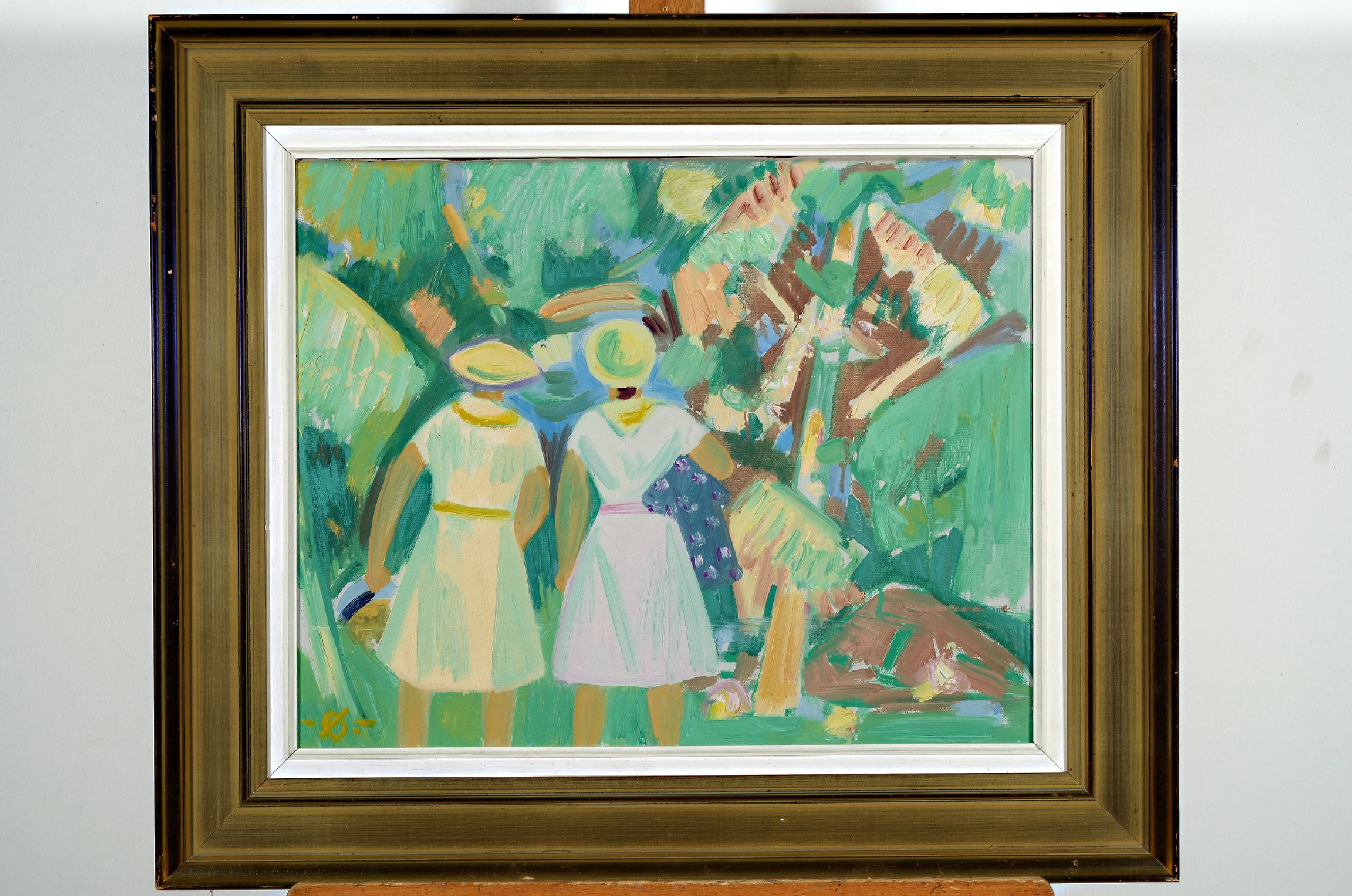 Hans Ollgaard, 1911-1969, zwei Mädchen im Wald, Öl/Lwd, links unten monogrammiert, ca. 40x50cm, R. ca. 57x69cm