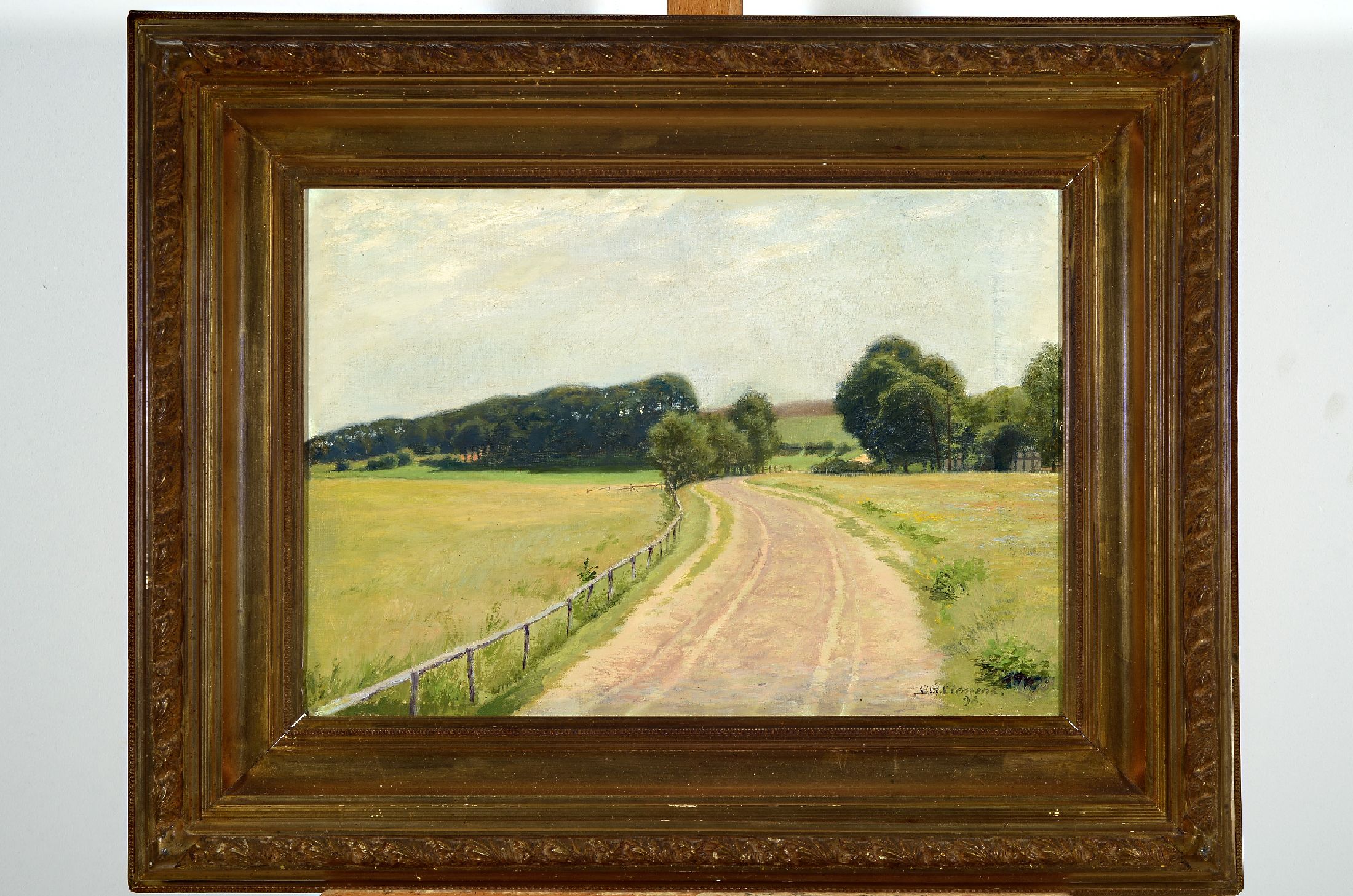 Gustav Adolf Clemens, 1870-1918, Landschaft mit Feldweg und Baumgruppen, Öl/Lwd, rechts unten signiert und dat. 96, ca. 36x52cm, R. ca. 59x74cm