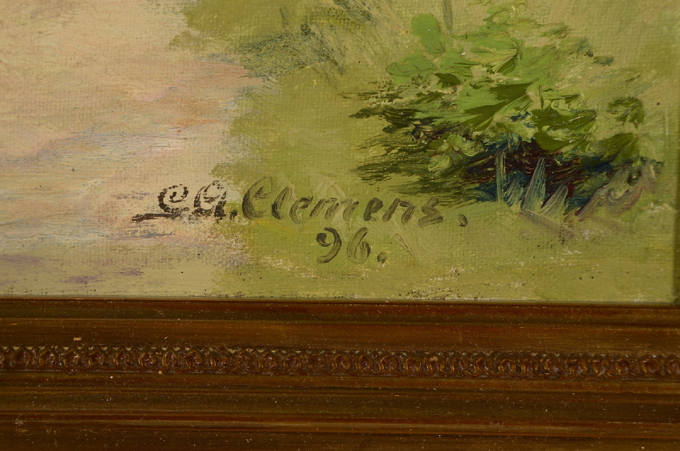 Detail a: Gustav Adolf Clemens, 1870-1918, Landschaft mit Feldweg und Baumgruppen, Öl/Lwd, rechts unten signiert und dat. 96, ca. 36x52cm, R. ca. 59x74cm