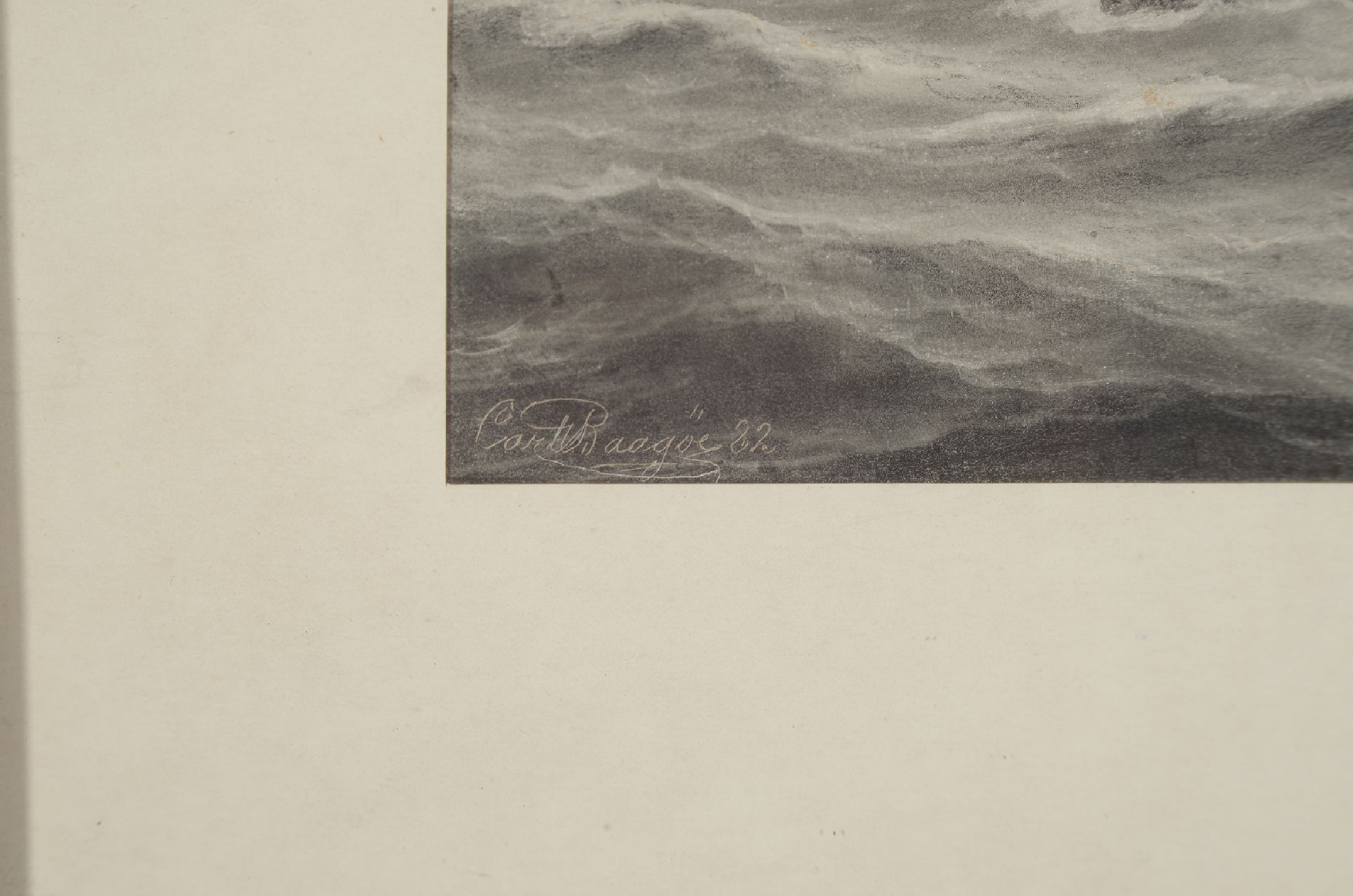 Detail a: Carl Emil Baagoe, 1829-1902 Kopenhagen, Segelschiffe auf ruhiger See, Bleistift auf Papier, links unten sign. und dat. 82, ca. 14.5x21.5cm, PP, ...