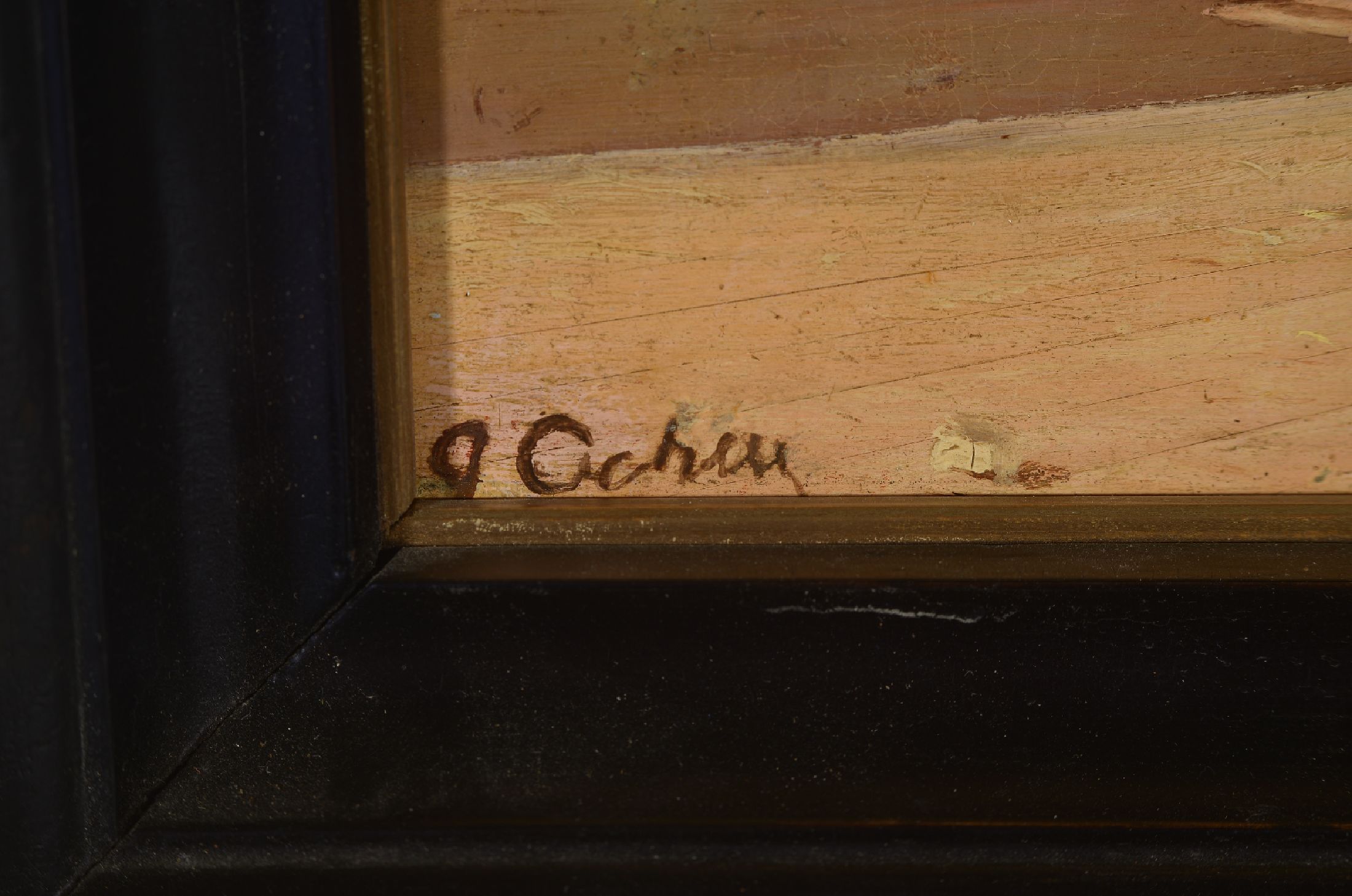 Detail a: Georg Nicolai Achen, 1860 Frederiksund -1912 Kopenhagen, Frau im Innenhof, Öl/Holz, links unten signiert,ca. 27x40cm, R. ca. 34x 47cm