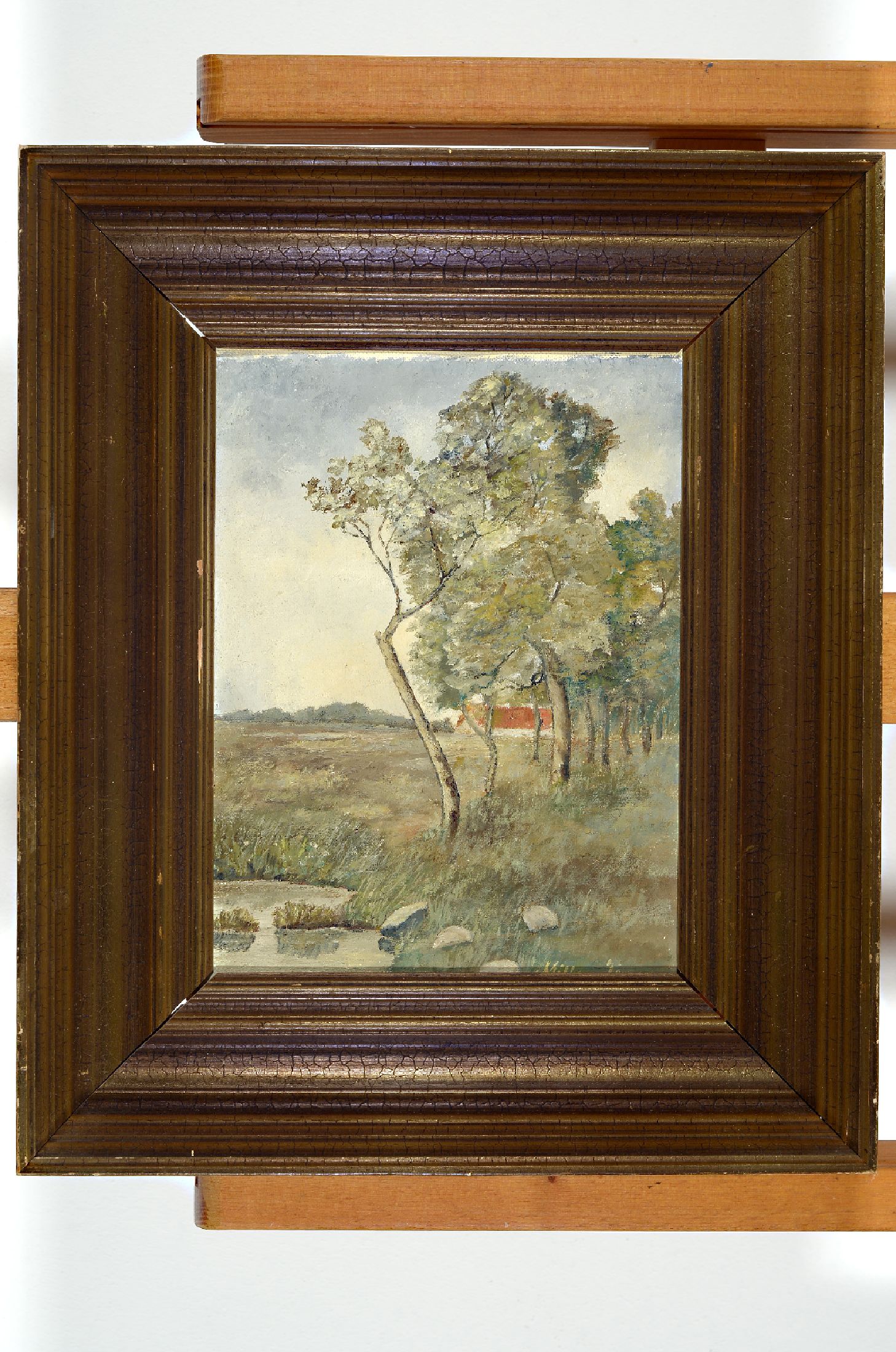 Carl Milton Jensen, 1855 Slagelse-1928 bei Aarhus, Haus hinter Bäumen, Öl/Lwd, rechts unten signiert, ca. 25x20cm, R. ca. 38x32cm