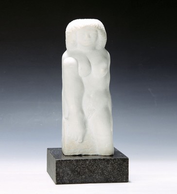 Image 26488457 - Unknown artist, dated (19)89, seated nude, alabaster, illegible monogram on the reverse. and dated, stone base, H. approx. 40cm