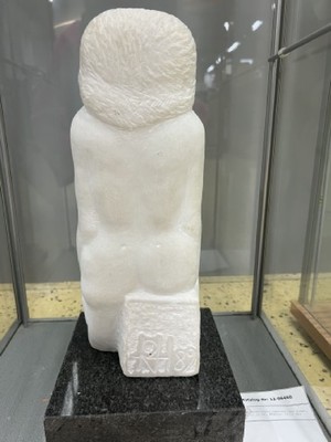 26488457c - Unknown artist, dated (19)89, seated nude, alabaster, illegible monogram on the reverse. and dated, stone base, H. approx. 40cm