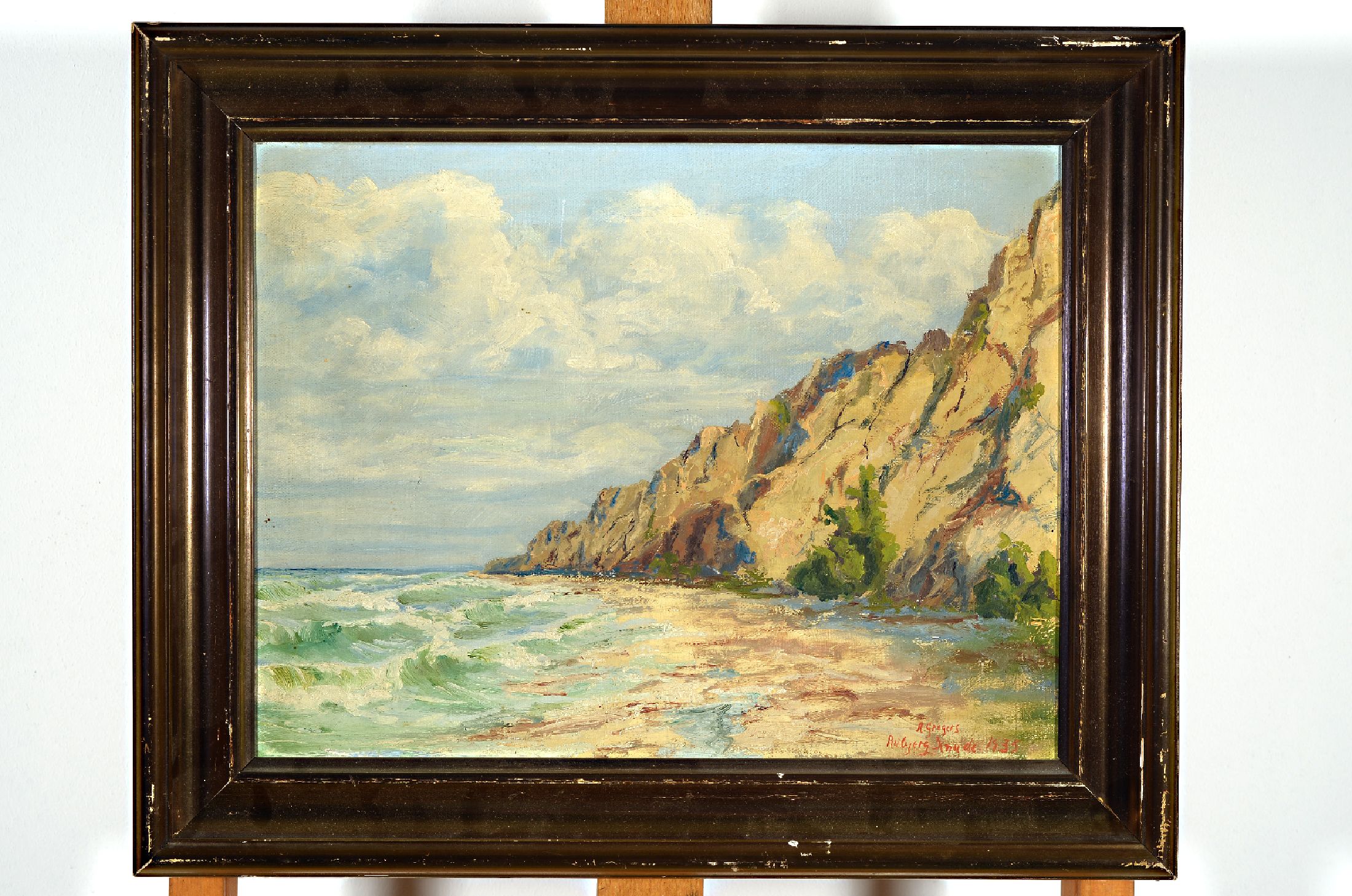 Alfred Gregers-Rasmussen, 1904-1994, Felsenküste, Öl/Lwd, rechts unten signiert A. Gregers und Ortsangabe Rubjerg Knude 1935, ca. 30x39cm, R. ca. ...