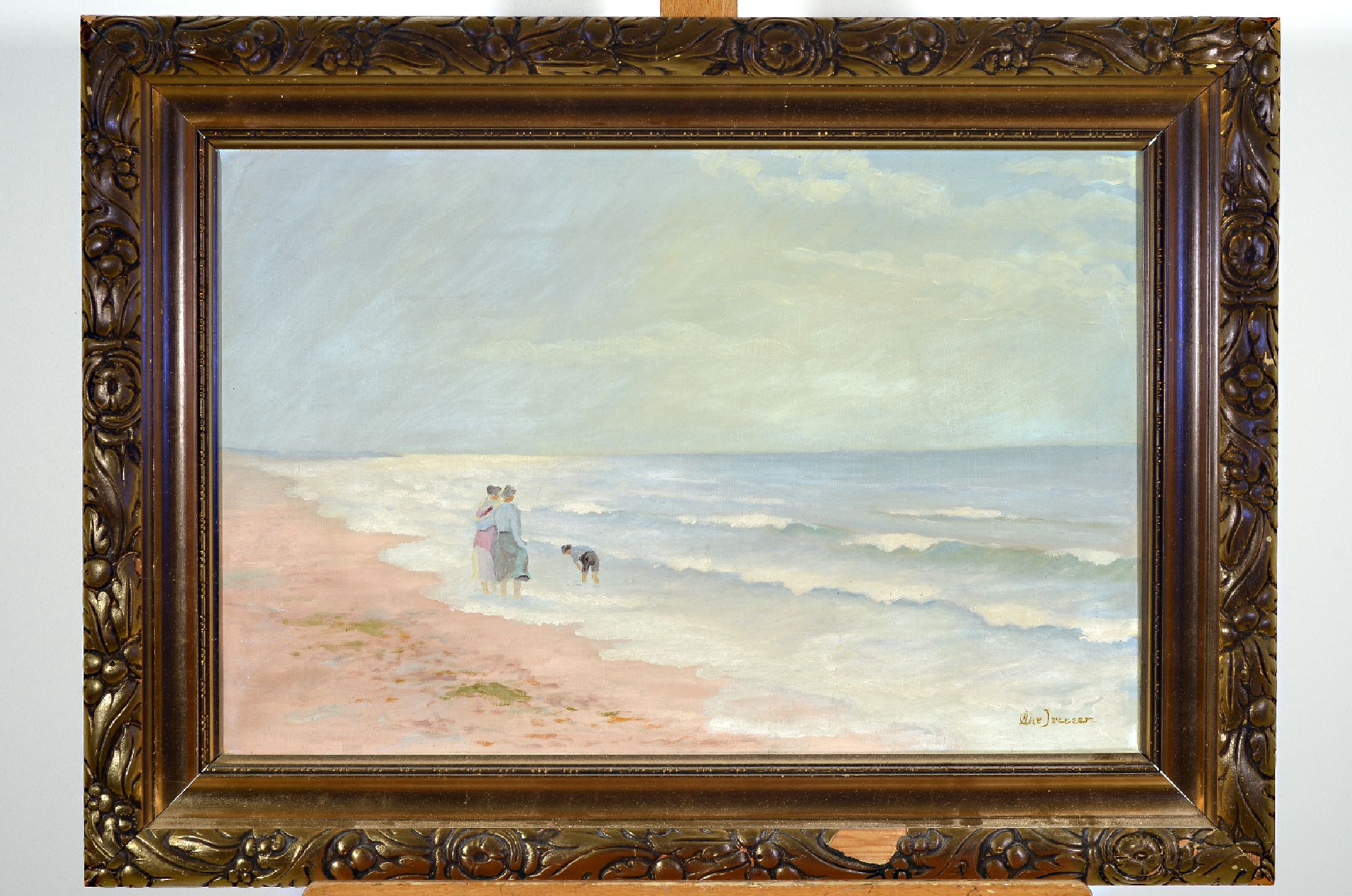 Ake Iversen, Maler der 1. Hälfte des 20. Jh., Personen am Strand, Öl/Lwd, rechts unten signiert, ca. 40x60cm, R. ca. 56x76cm